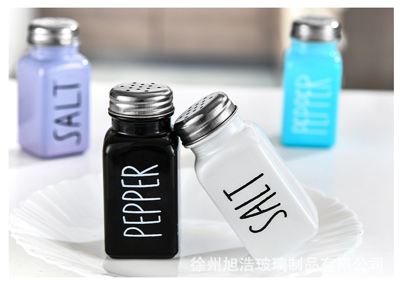 Cross-Border Amazon Glass Seasoning Jar Square Spice Jar with Hole Loose Powder Case Pepper Bottle Spray Paint Seasoning Containers