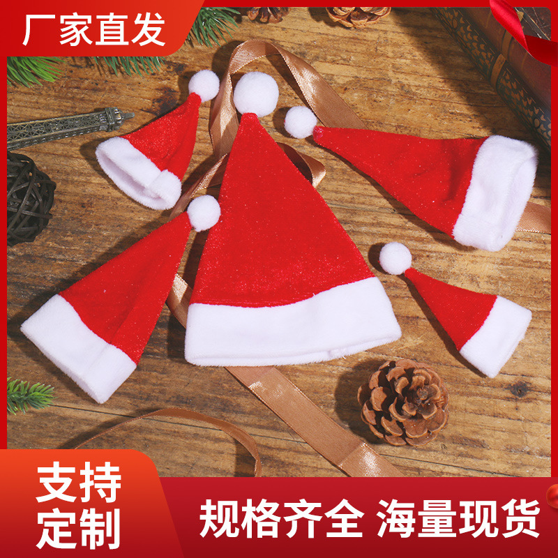 Christmas Hat Hot Mini Christmas Hat Decorative Wine Bottle Cup Knife and Fork Hat Christmas Supplies Decorative Stall
