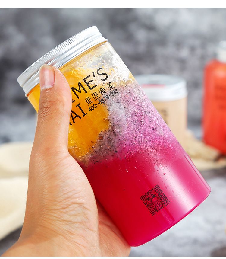 Wholesale Su Jiang Tai Tea Net Red Plastic Bottle Milk Tea Fat Beverage Bottle U-Shaped Cool Drinks Cup Outer Belt Disposable Cup