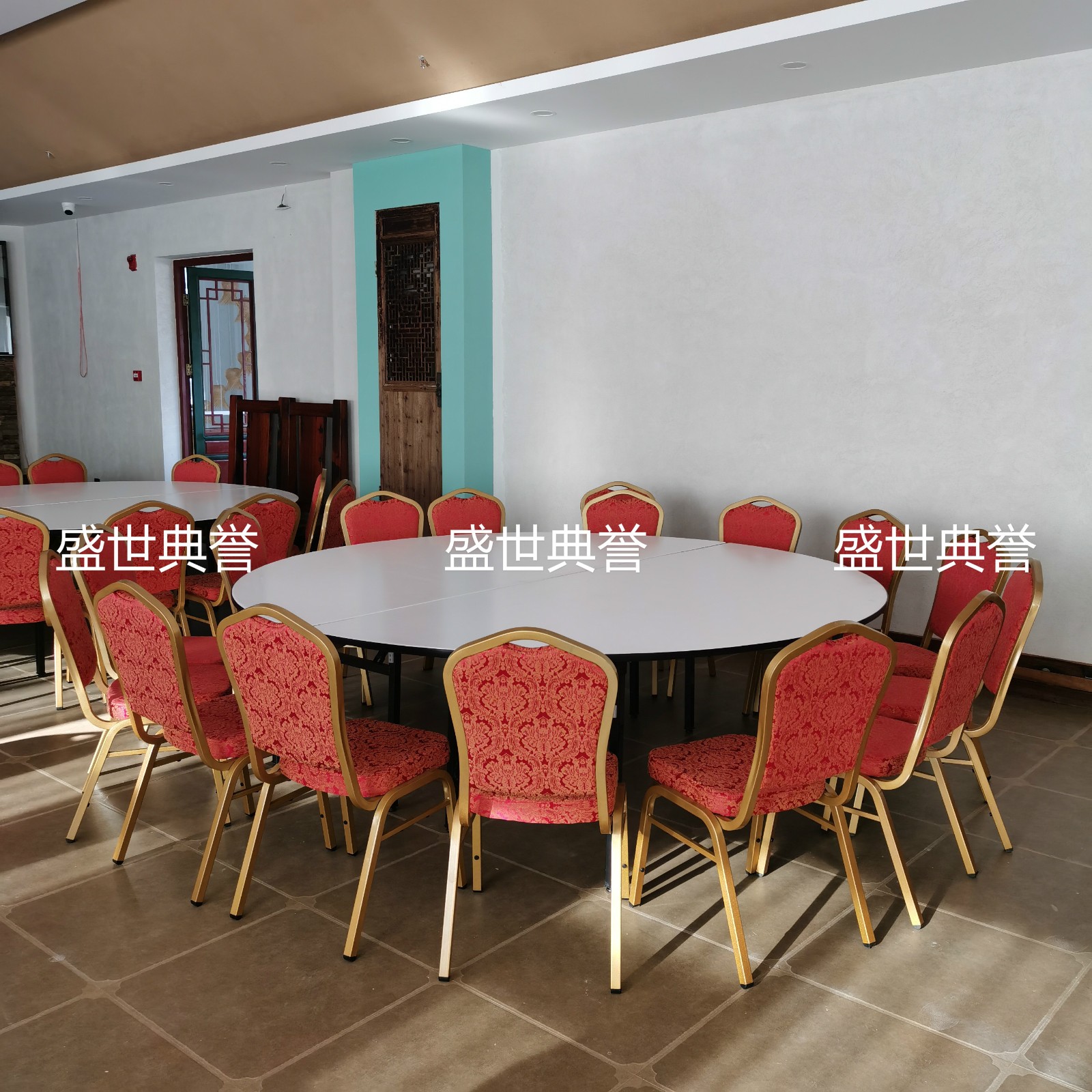 Hefei Star Hotel Banquet Hall Dining Table and Chair Wedding Folding Table and Chair Hotel Conference Metal Steel Chair