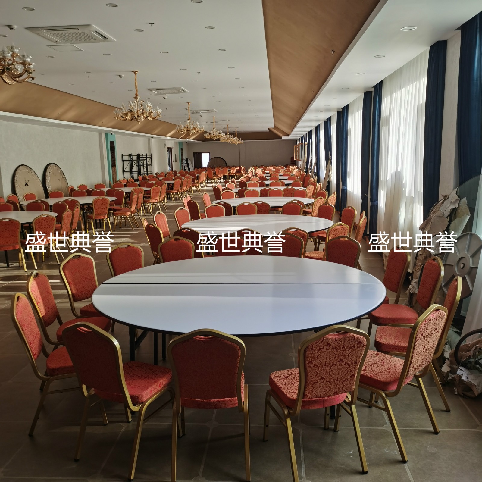Hefei Star Hotel Banquet Hall Dining Table and Chair Wedding Folding Table and Chair Hotel Conference Metal Steel Chair