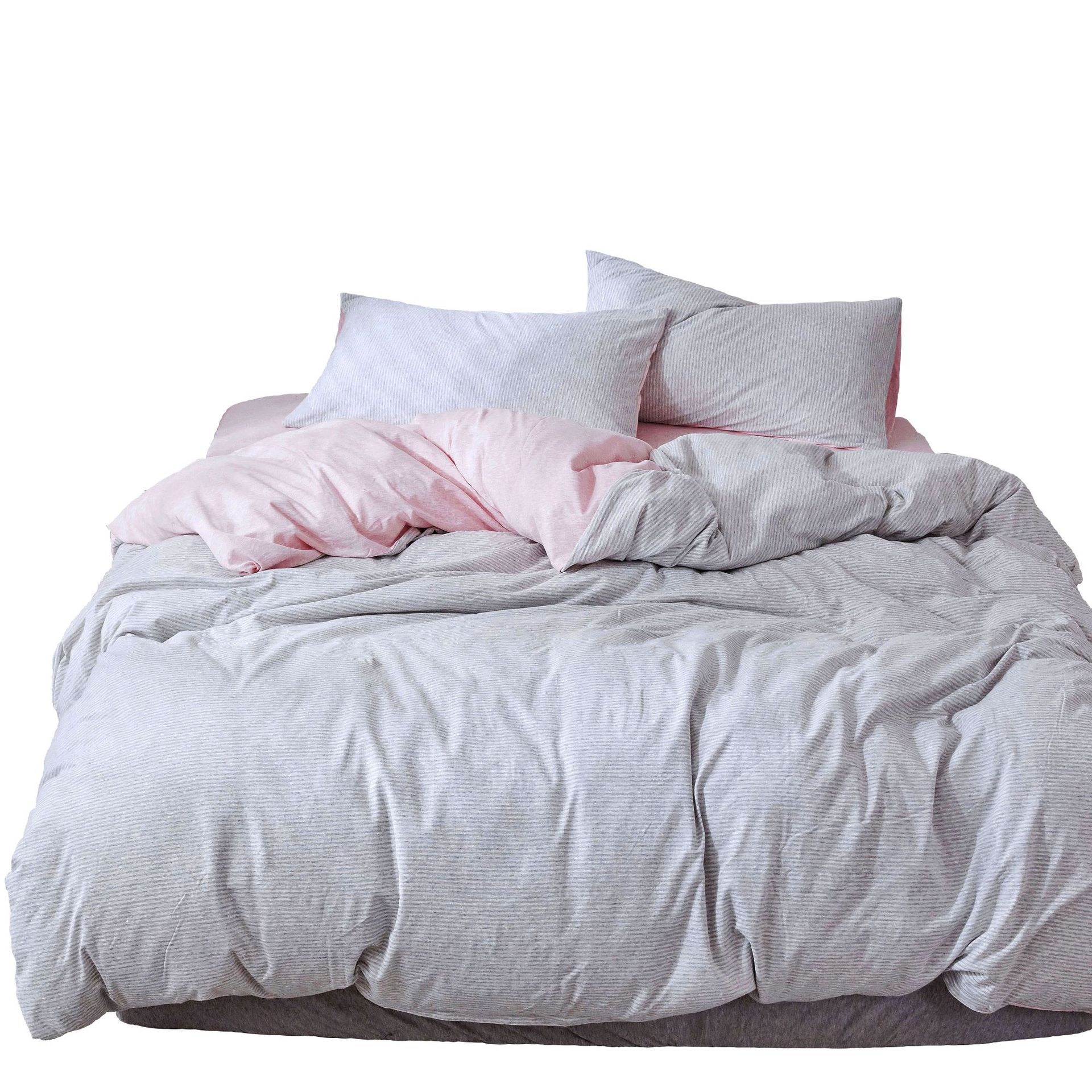 Four-Piece Set of Japanese Style Muji Knitted Cotton Striped Bedding Set 1.5 1.8 M Bedding Wholesale