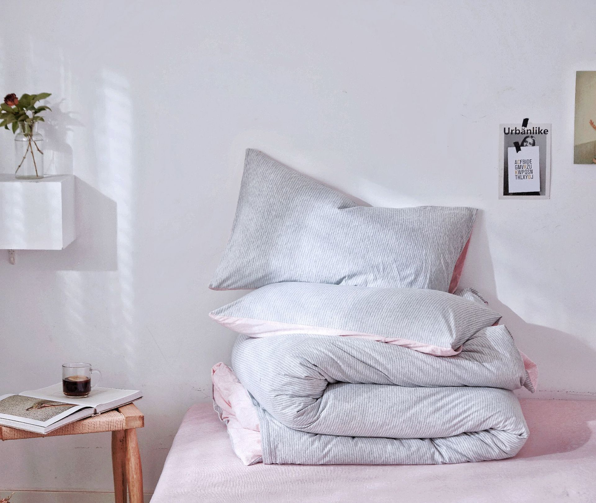 Four-Piece Set of Japanese Style Muji Knitted Cotton Striped Bedding Set 1.5 1.8 M Bedding Wholesale