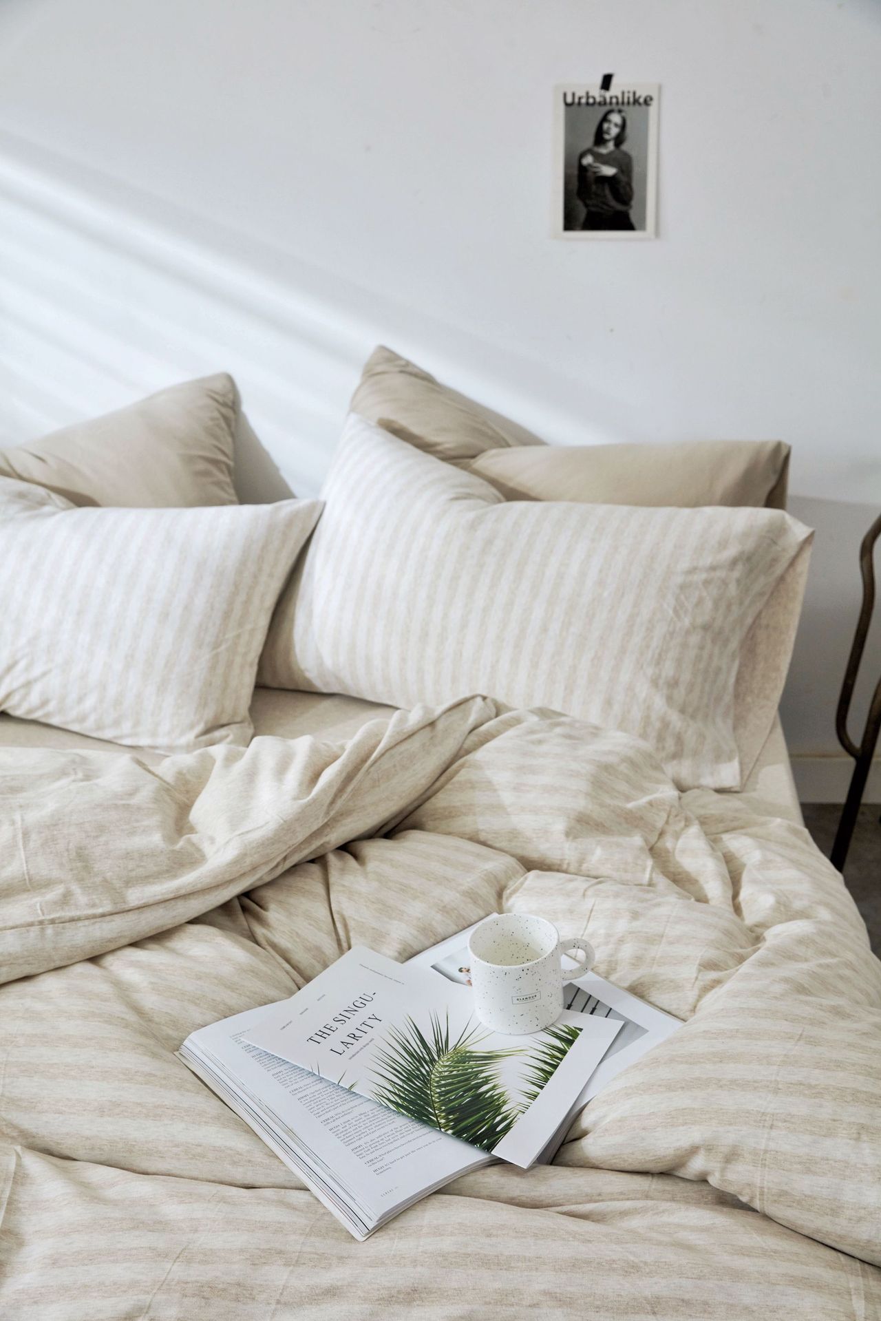 Four-Piece Set of Japanese Style Muji Knitted Cotton Striped Bedding Set 1.5 1.8 M Bedding Wholesale