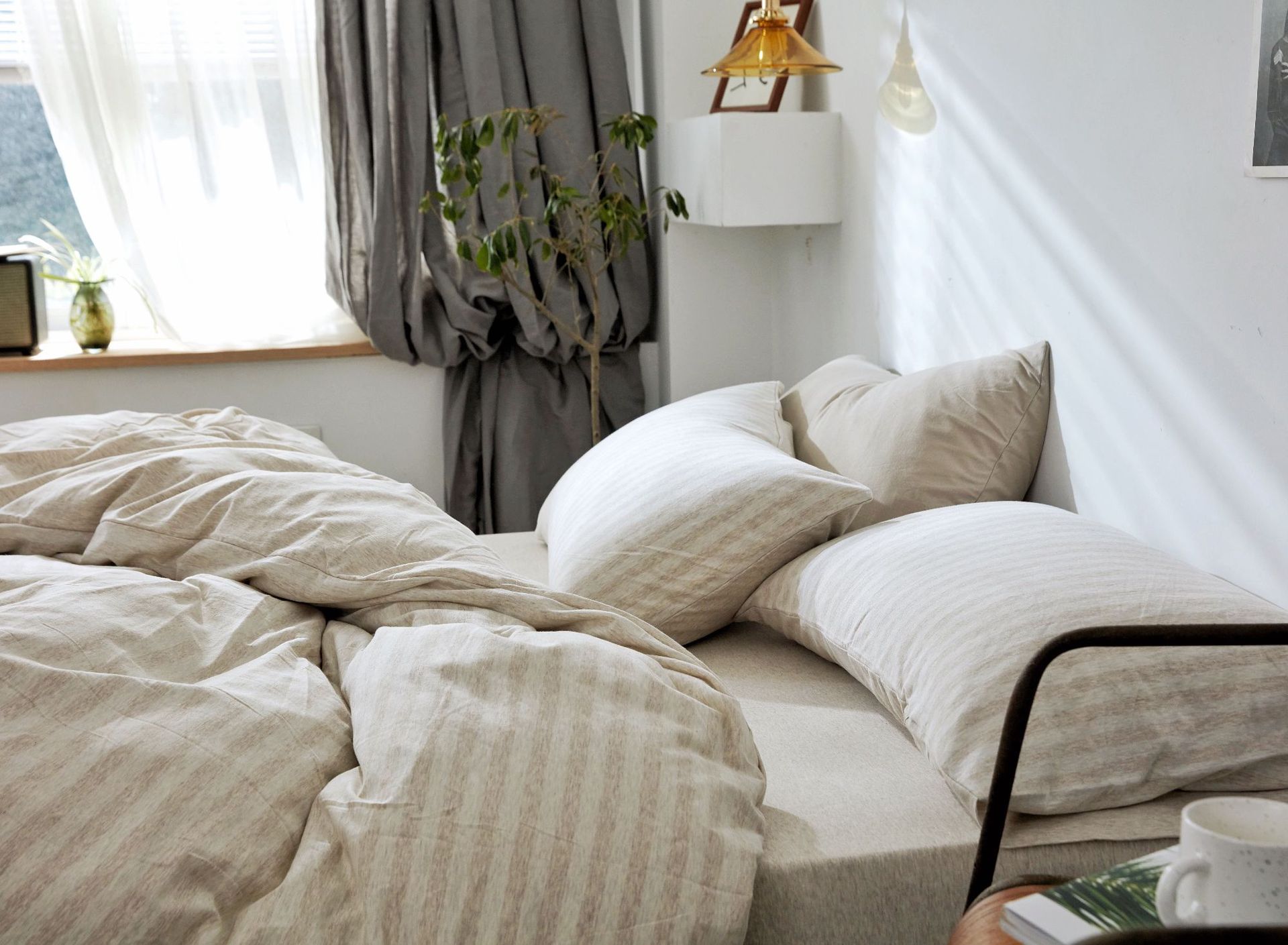 Four-Piece Set of Japanese Style Muji Knitted Cotton Striped Bedding Set 1.5 1.8 M Bedding Wholesale