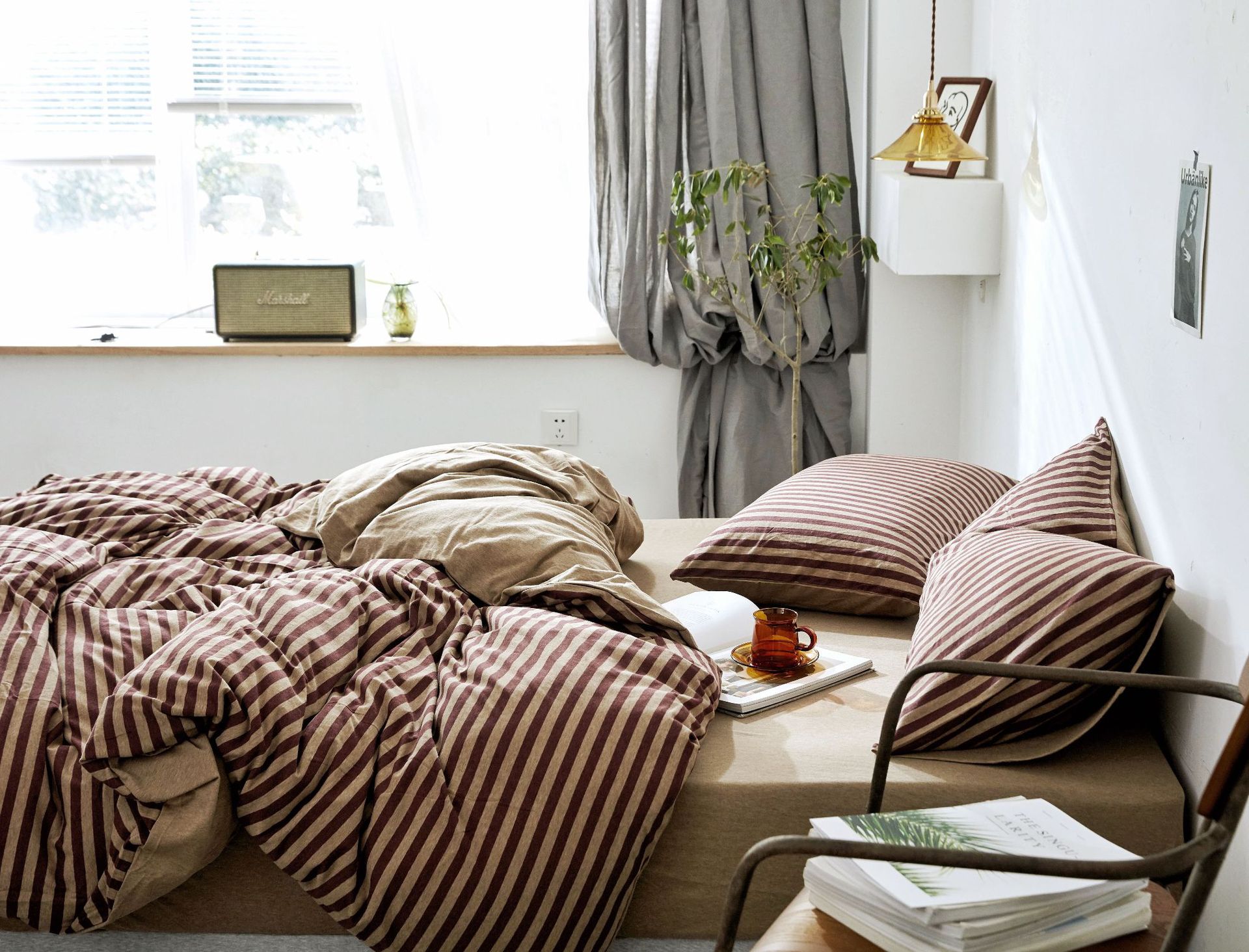 Four-Piece Set of Japanese Style Muji Knitted Cotton Striped Bedding Set 1.5 1.8 M Bedding Wholesale
