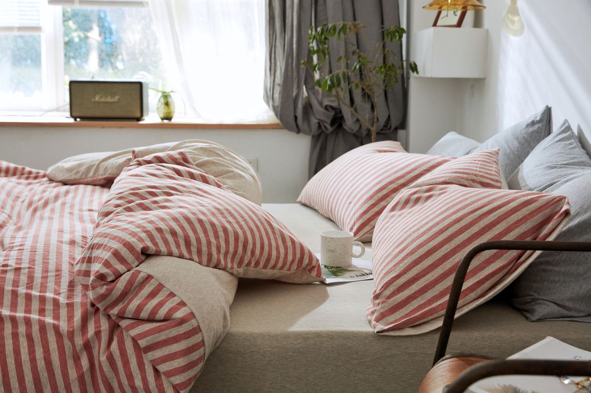 Four-Piece Set of Japanese Style Muji Knitted Cotton Striped Bedding Set 1.5 1.8 M Bedding Wholesale