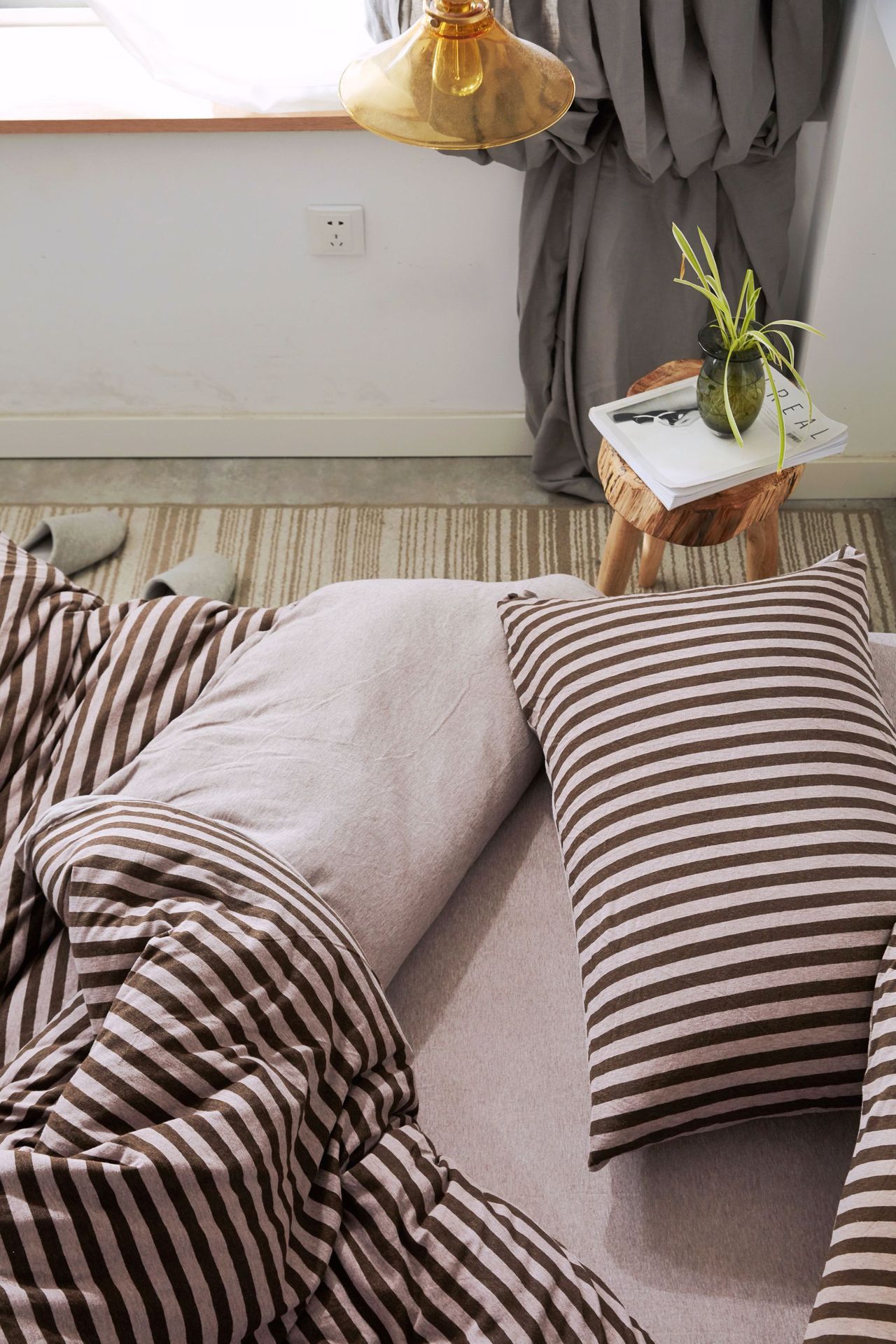 Four-Piece Set of Japanese Style Muji Knitted Cotton Striped Bedding Set 1.5 1.8 M Bedding Wholesale