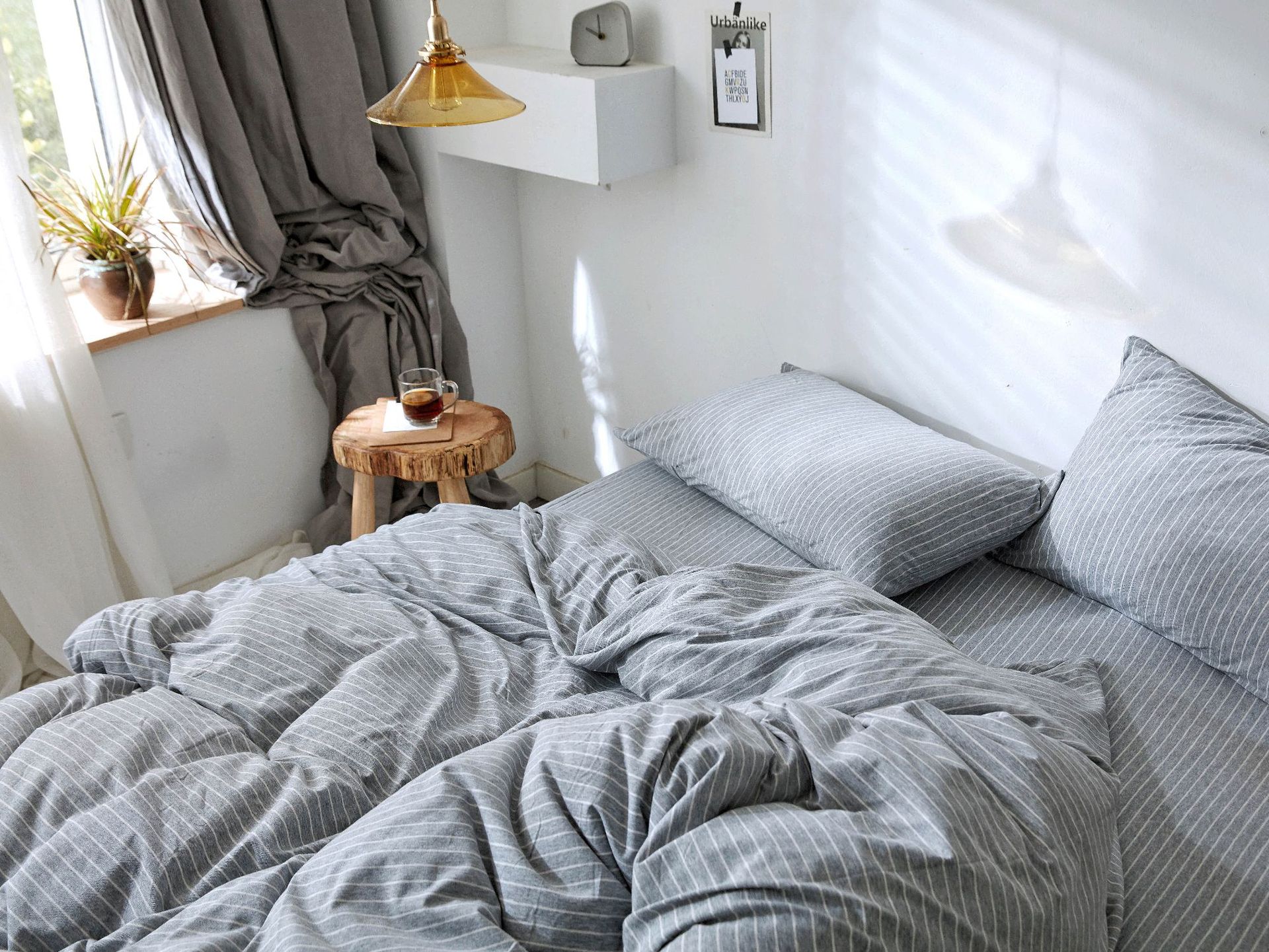 Four-Piece Set of Japanese Style Muji Knitted Cotton Striped Bedding Set 1.5 1.8 M Bedding Wholesale