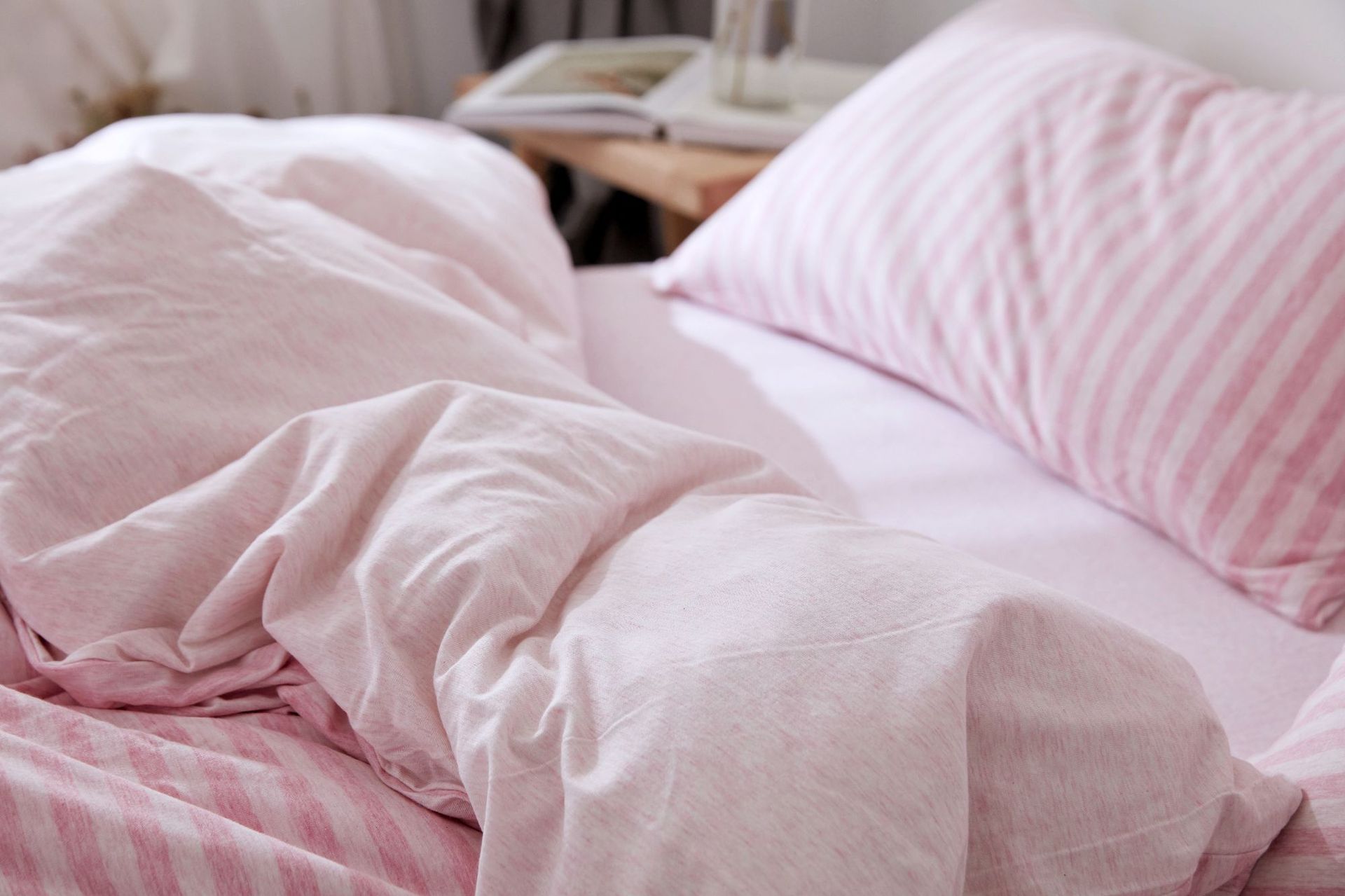 Four-Piece Set of Japanese Style Muji Knitted Cotton Striped Bedding Set 1.5 1.8 M Bedding Wholesale