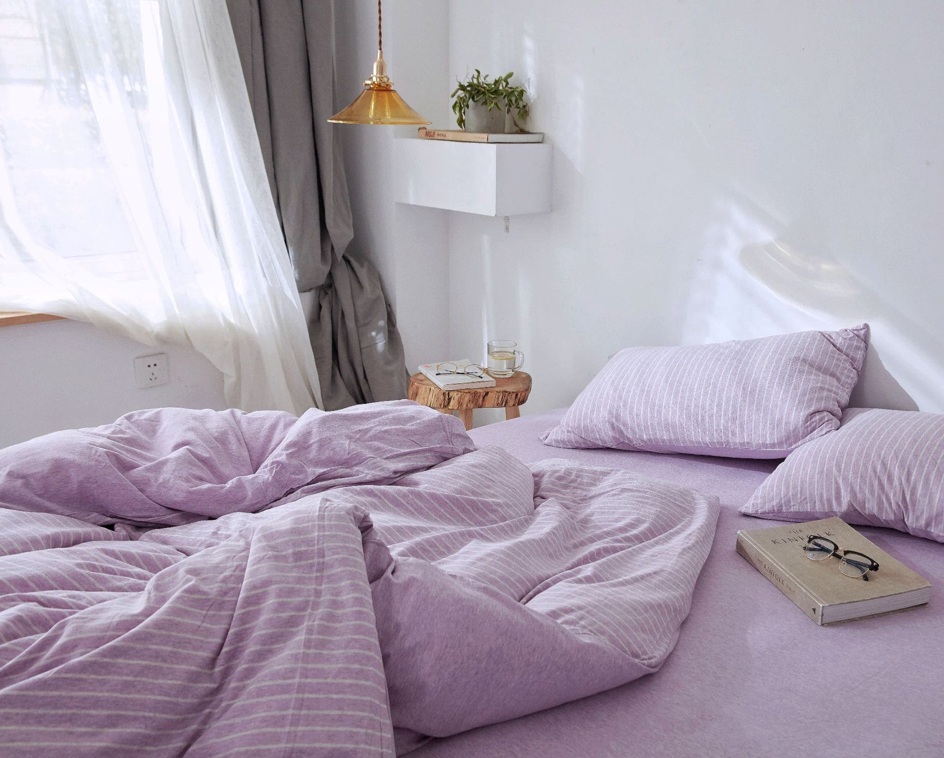 Four-Piece Set of Japanese Style Muji Knitted Cotton Striped Bedding Set 1.5 1.8 M Bedding Wholesale