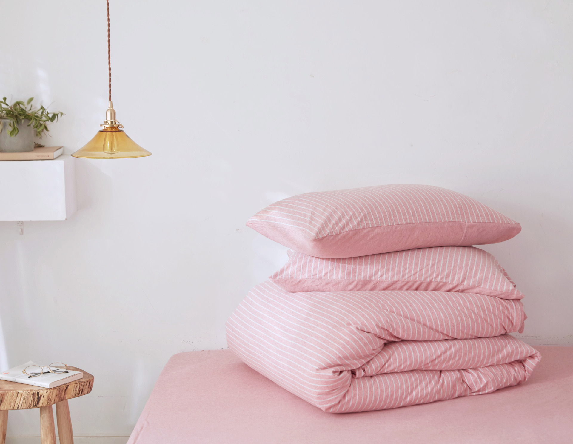 Four-Piece Set of Japanese Style Muji Knitted Cotton Striped Bedding Set 1.5 1.8 M Bedding Wholesale