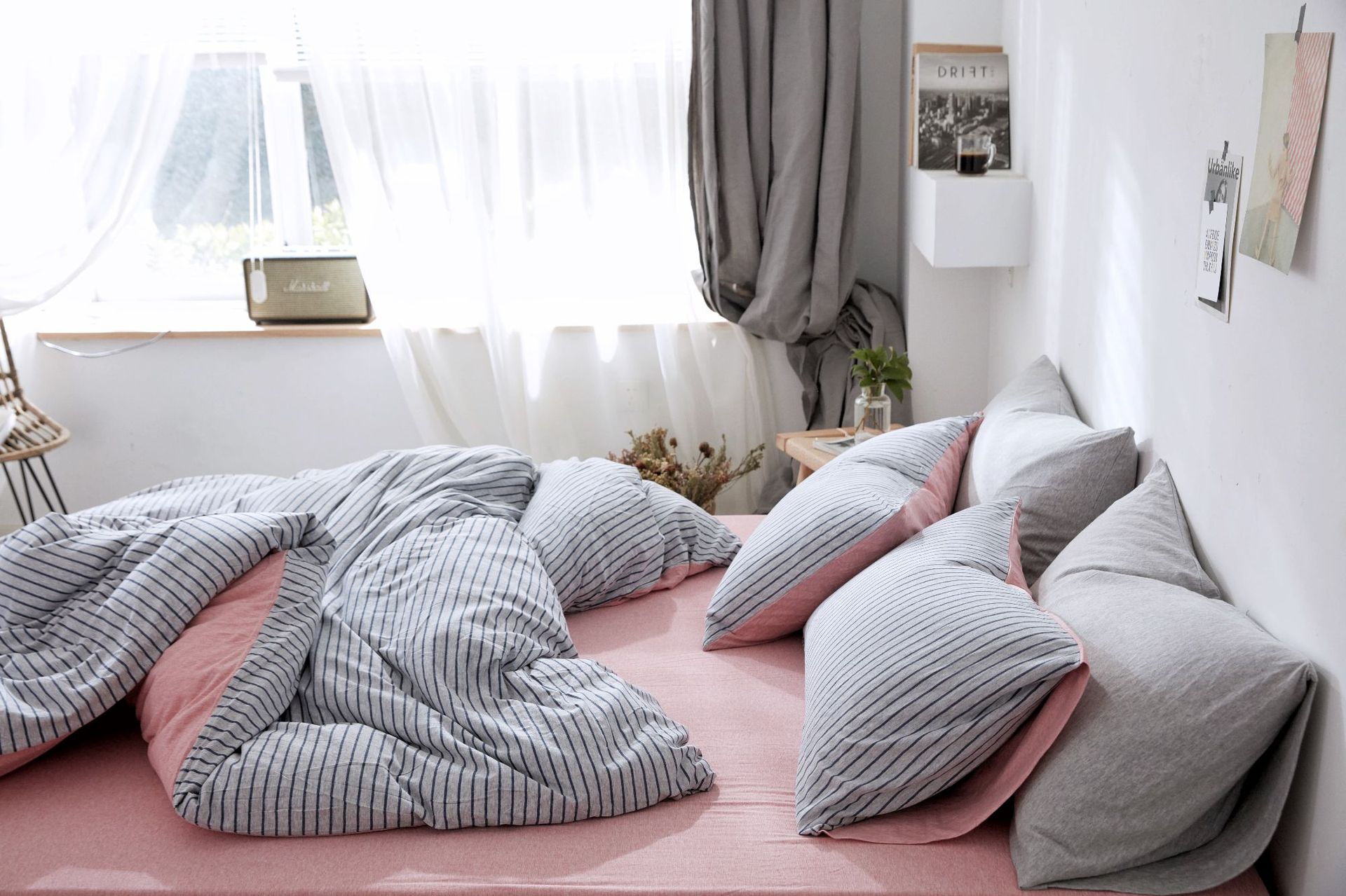 Four-Piece Set of Japanese Style Muji Knitted Cotton Striped Bedding Set 1.5 1.8 M Bedding Wholesale