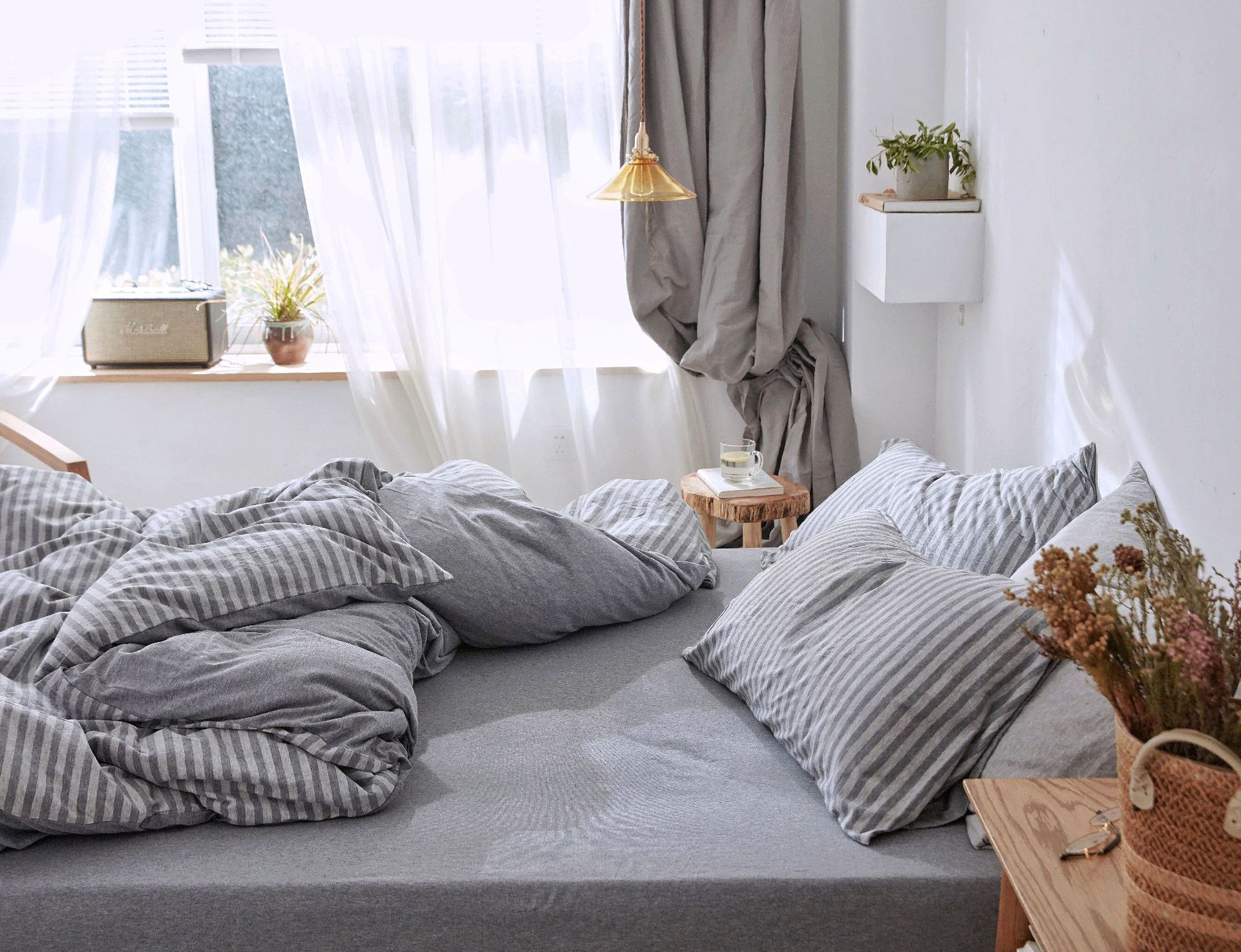 Four-Piece Set of Japanese Style Muji Knitted Cotton Striped Bedding Set 1.5 1.8 M Bedding Wholesale