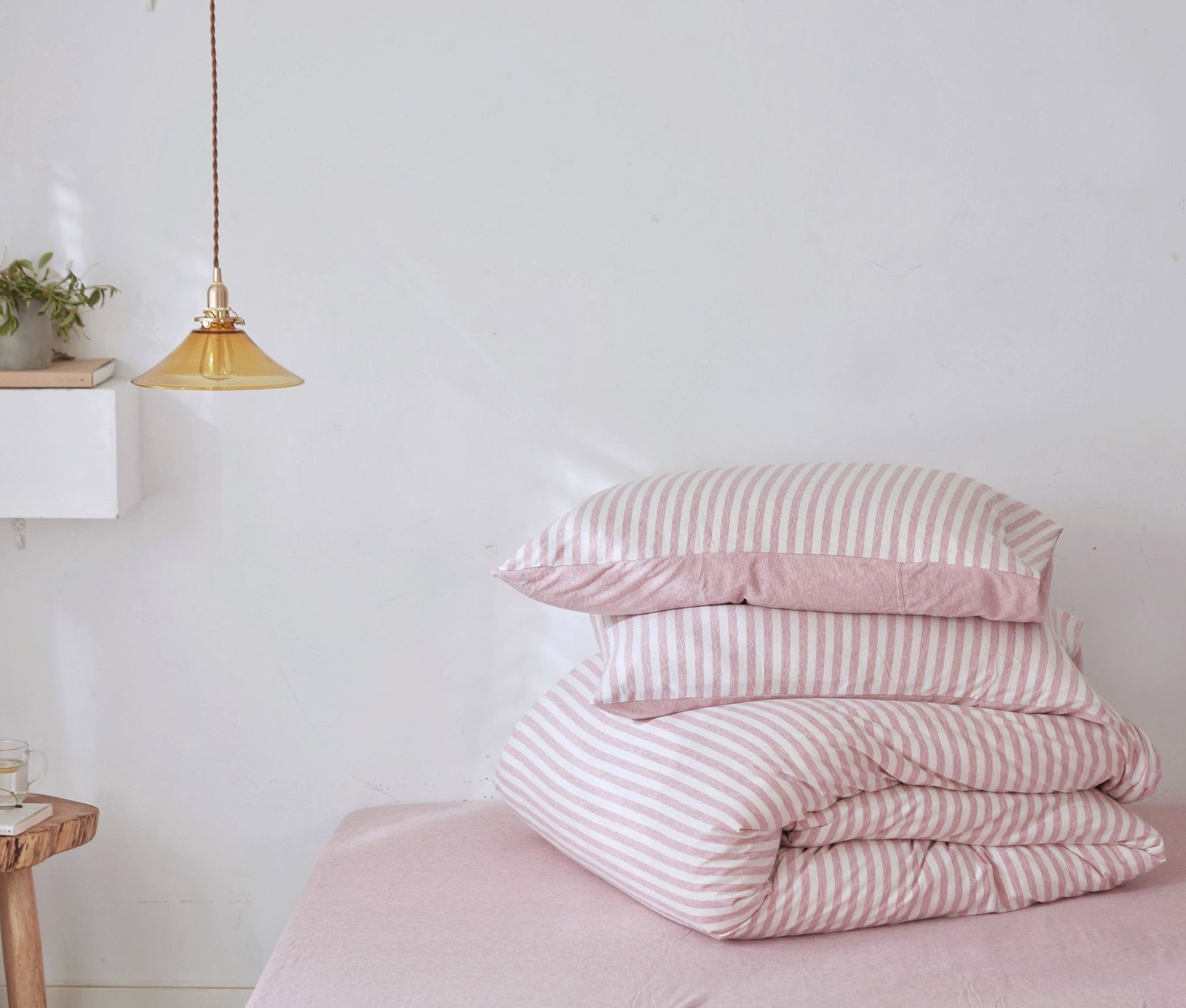 Four-Piece Set of Japanese Style Muji Knitted Cotton Striped Bedding Set 1.5 1.8 M Bedding Wholesale