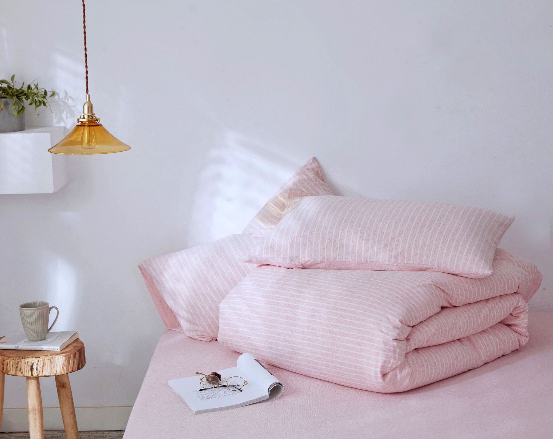 Four-Piece Set of Japanese Style Muji Knitted Cotton Striped Bedding Set 1.5 1.8 M Bedding Wholesale