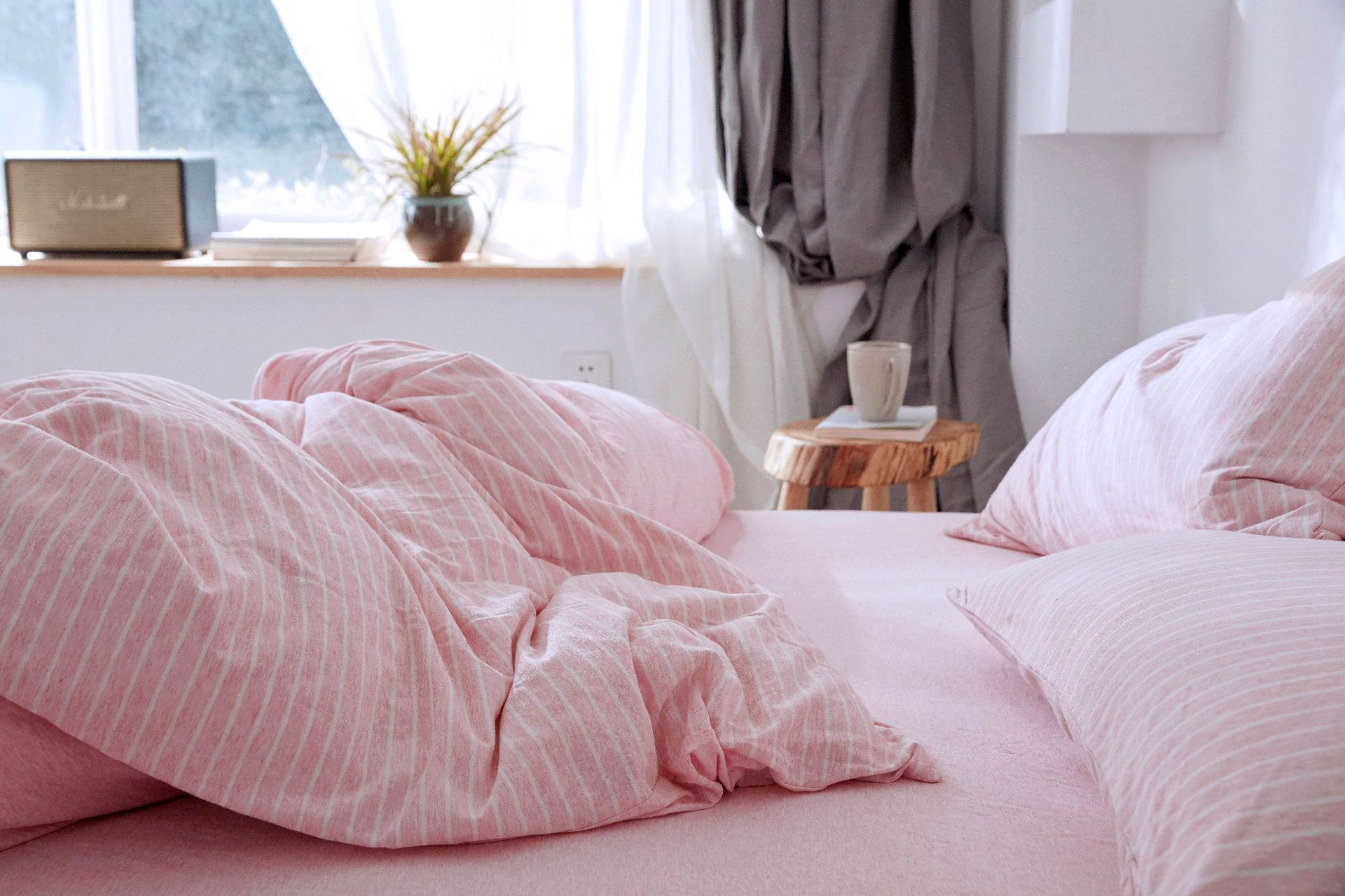 Four-Piece Set of Japanese Style Muji Knitted Cotton Striped Bedding Set 1.5 1.8 M Bedding Wholesale