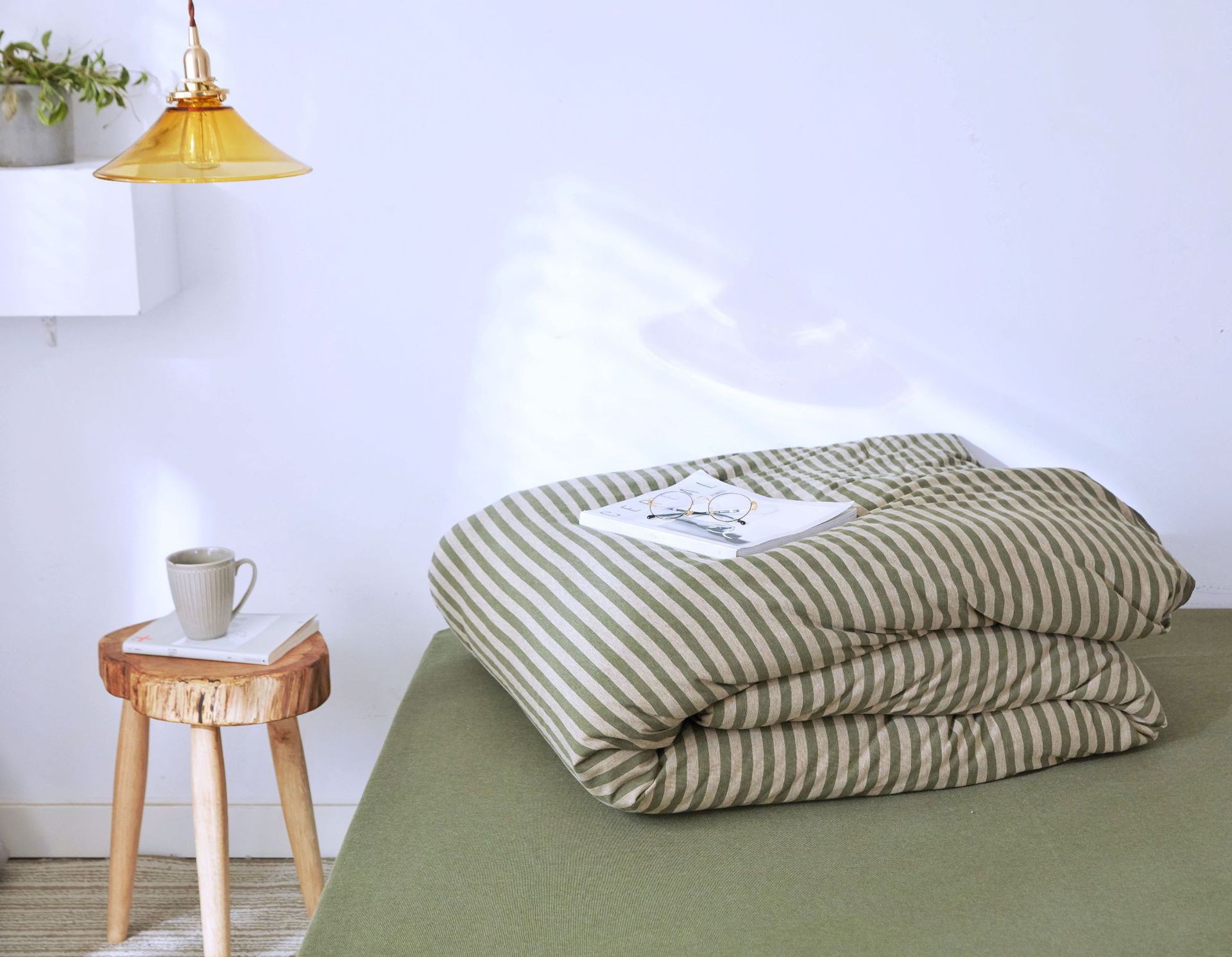 Four-Piece Set of Japanese Style Muji Knitted Cotton Striped Bedding Set 1.5 1.8 M Bedding Wholesale