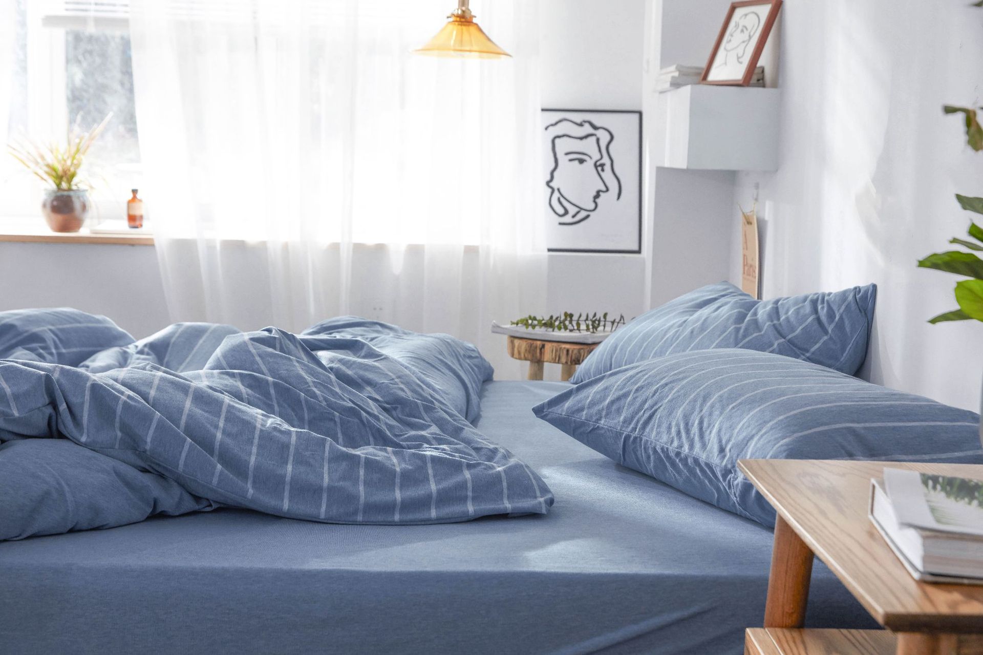 Four-Piece Set of Japanese Style Muji Knitted Cotton Striped Bedding Set 1.5 1.8 M Bedding Wholesale