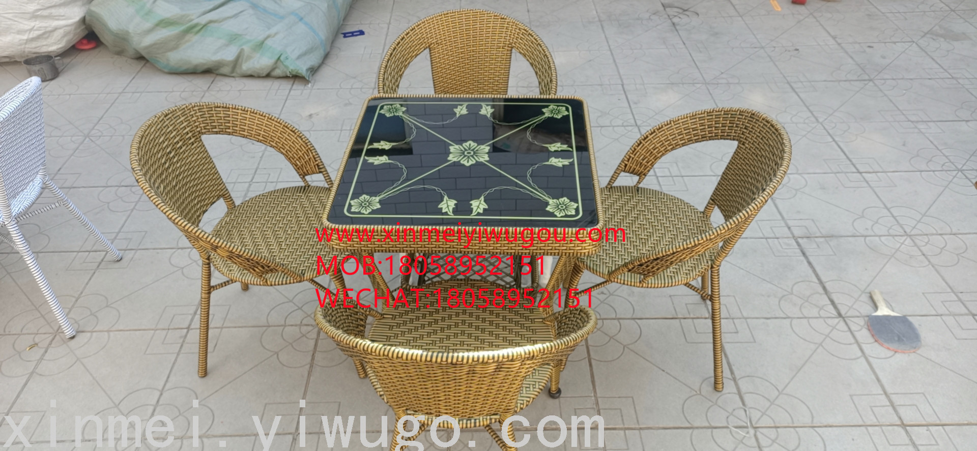 Simple Home Balcony Rattan Chair Coffee Table Five-Piece Table and Chair Outdoor Dining Table Dining Chair