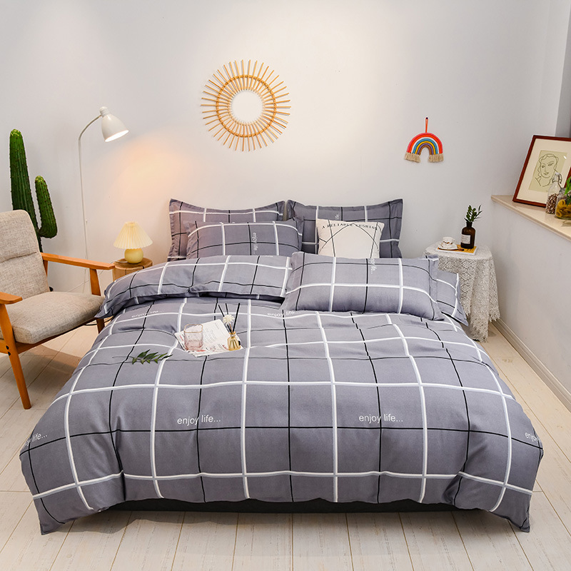 Winter Thicken Cotton Brushed Four-Piece Simple Cotton Bed Sheet Quilt Cover Four-Piece Bedding Set Factory Wholesale