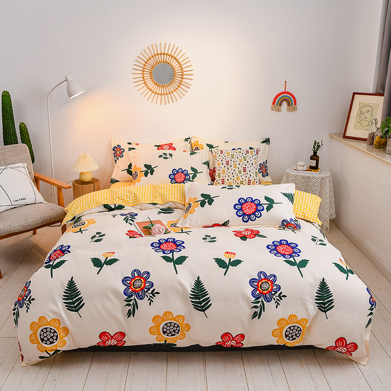 Winter Thicken Cotton Brushed Four-Piece Simple Cotton Bed Sheet Quilt Cover Four-Piece Bedding Set Factory Wholesale