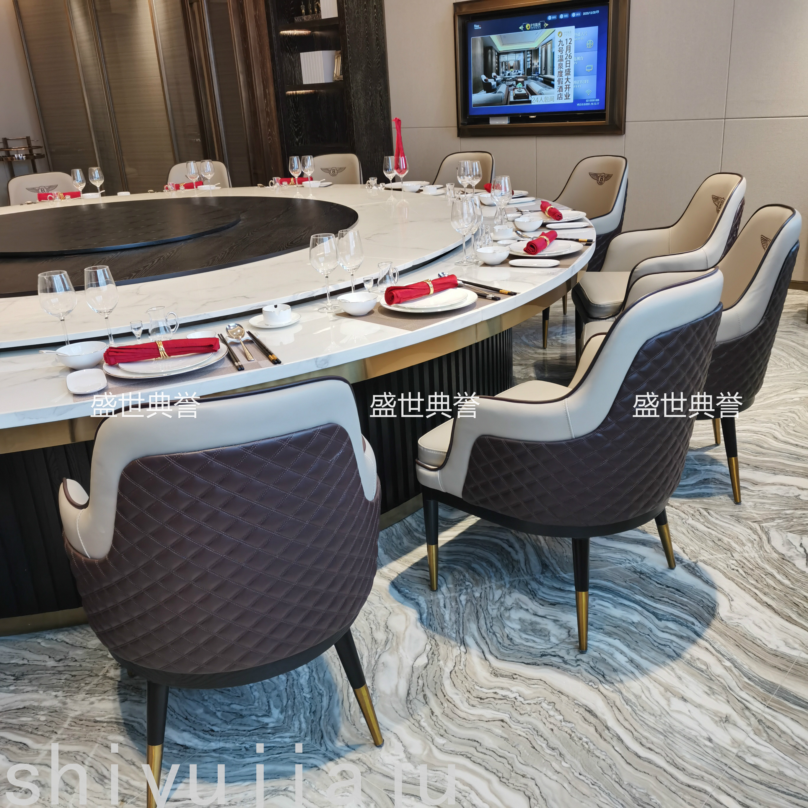 Resort Hotel Solid Wood Electric Dining Table and Chair Villa Solid Wood Dining Chair Restaurant Box Bentley Chair