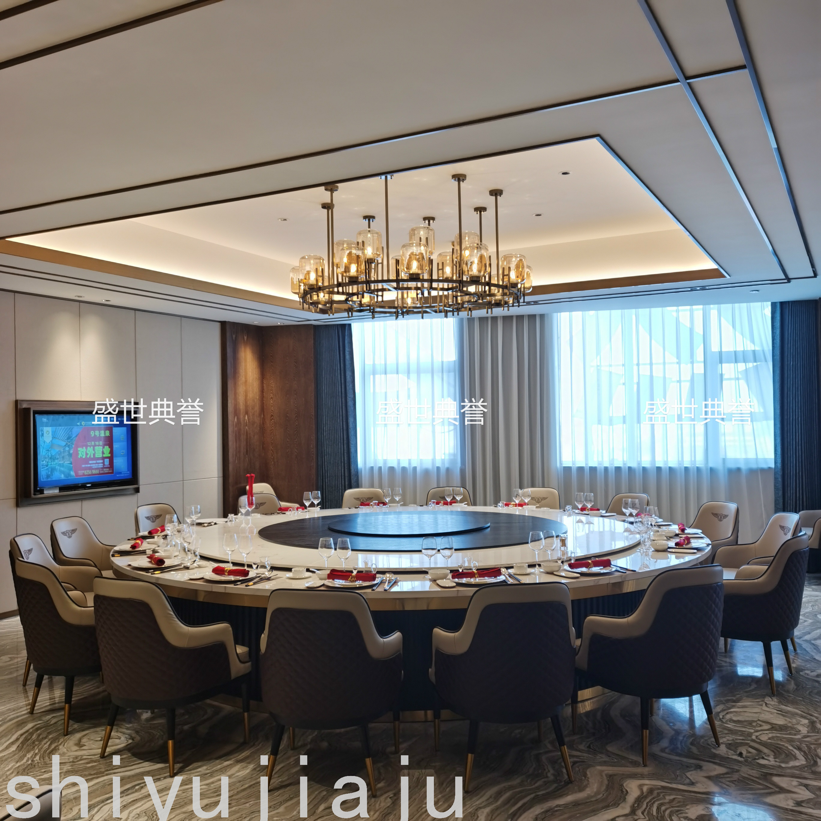 Resort Hotel Solid Wood Electric Dining Table and Chair Villa Solid Wood Dining Chair Restaurant Box Bentley Chair