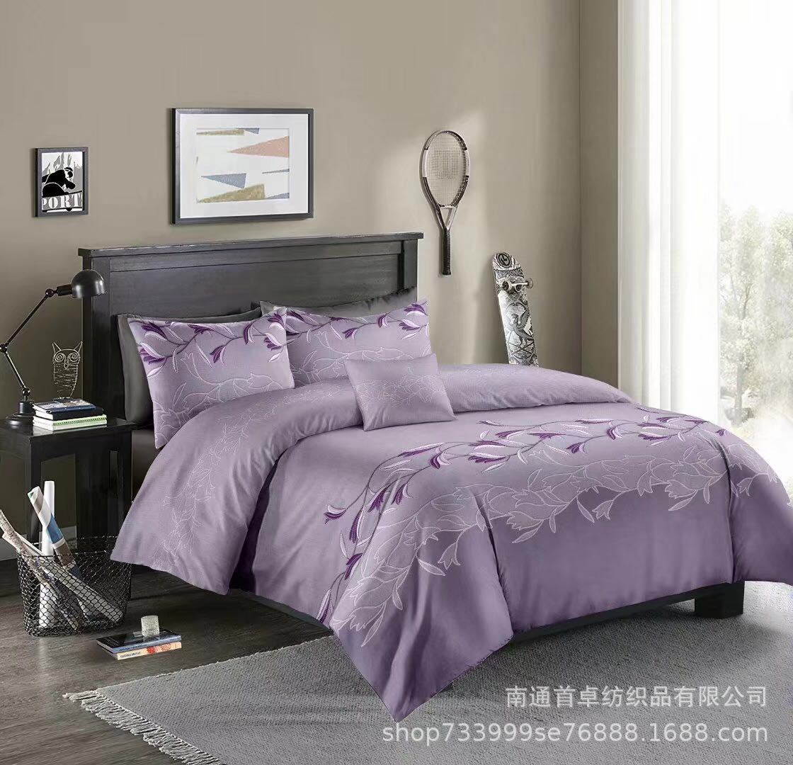 WISH AliExpress Amazon Hot Selling Bedding American Imitation Embroidery Ink Blue Quilt Cover Pillowcase No Bedding Set