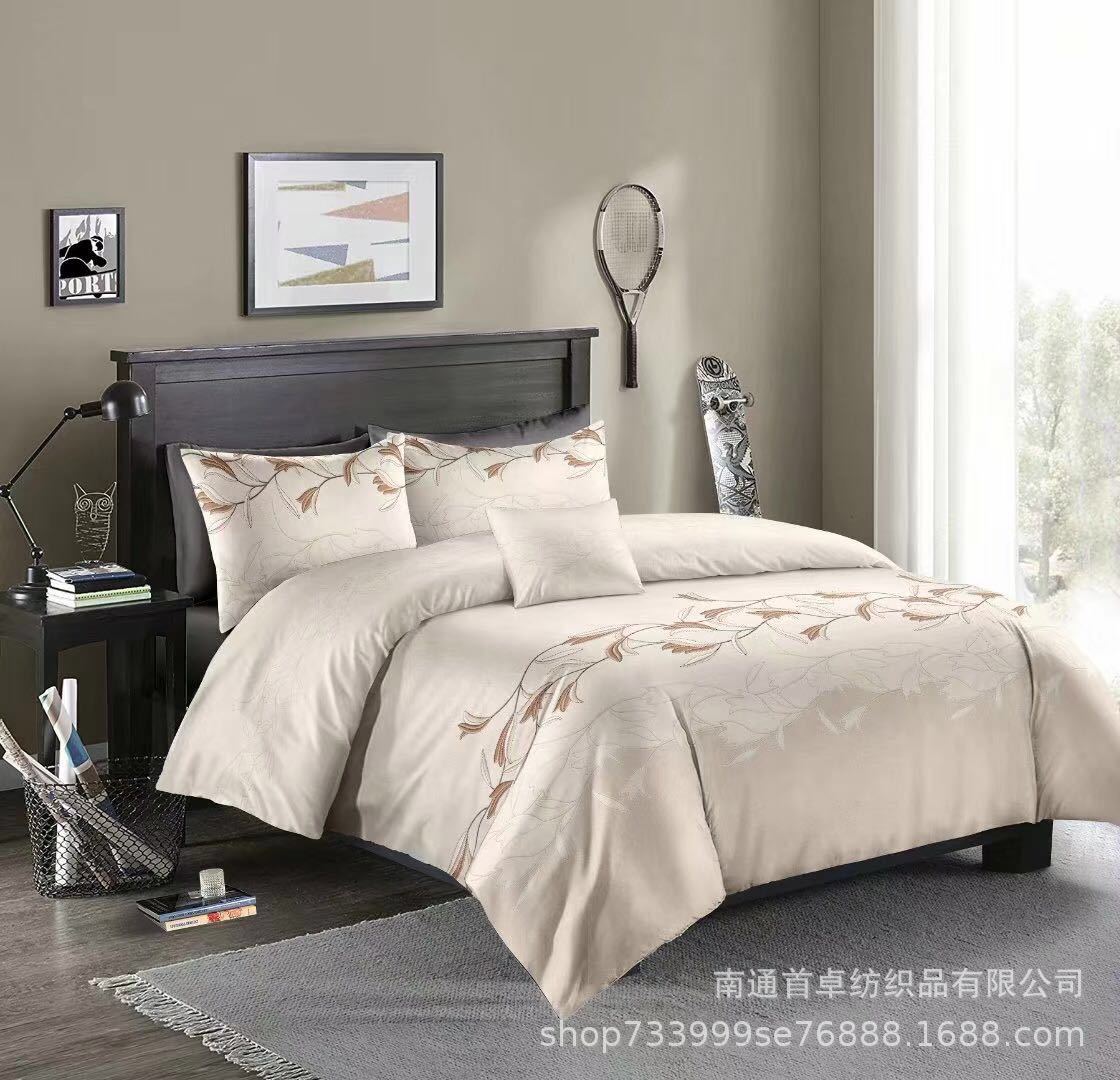 WISH AliExpress Amazon Hot Selling Bedding American Imitation Embroidery Ink Blue Quilt Cover Pillowcase No Bedding Set