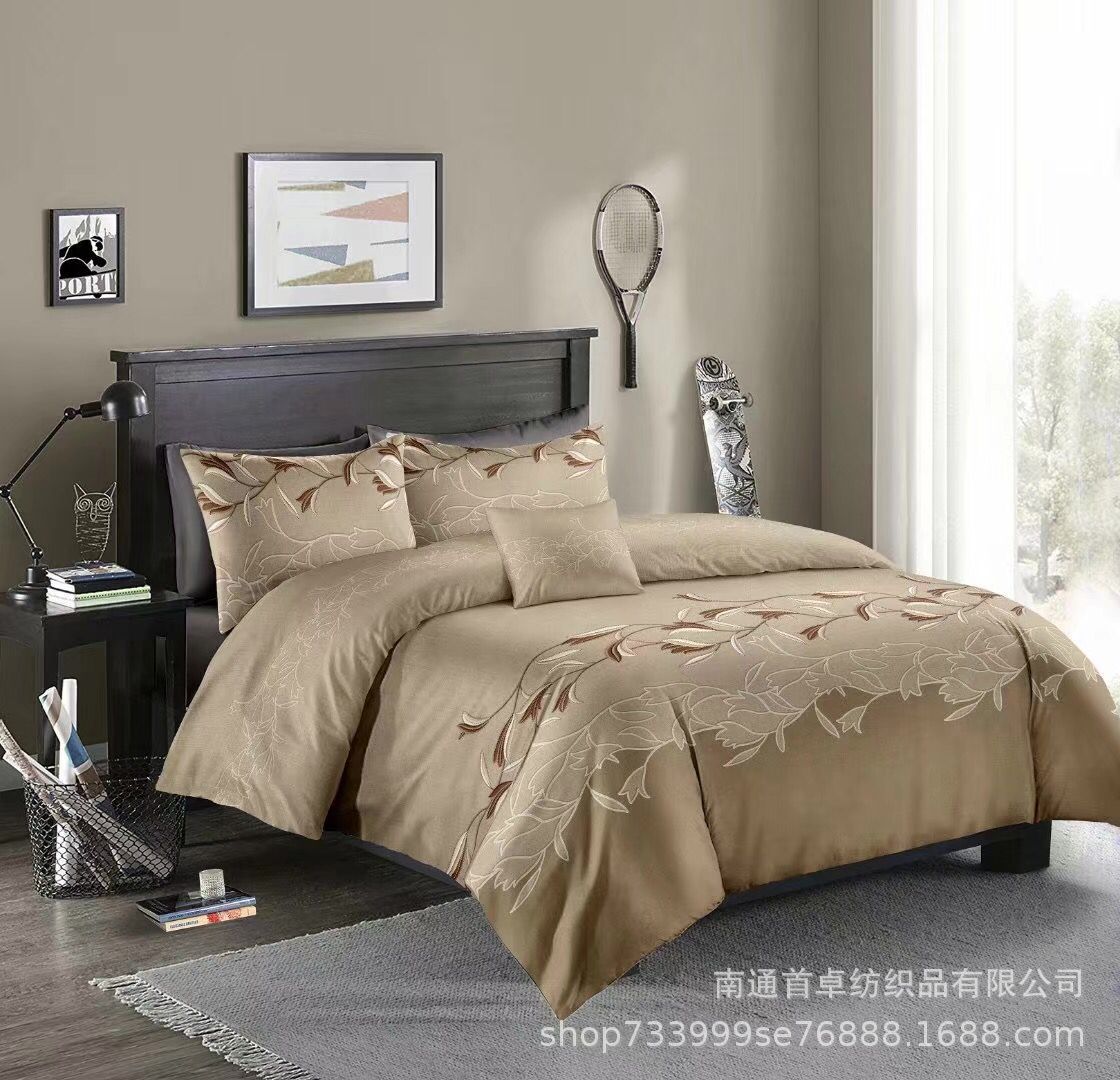 WISH AliExpress Amazon Hot Selling Bedding American Imitation Embroidery Ink Blue Quilt Cover Pillowcase No Bedding Set
