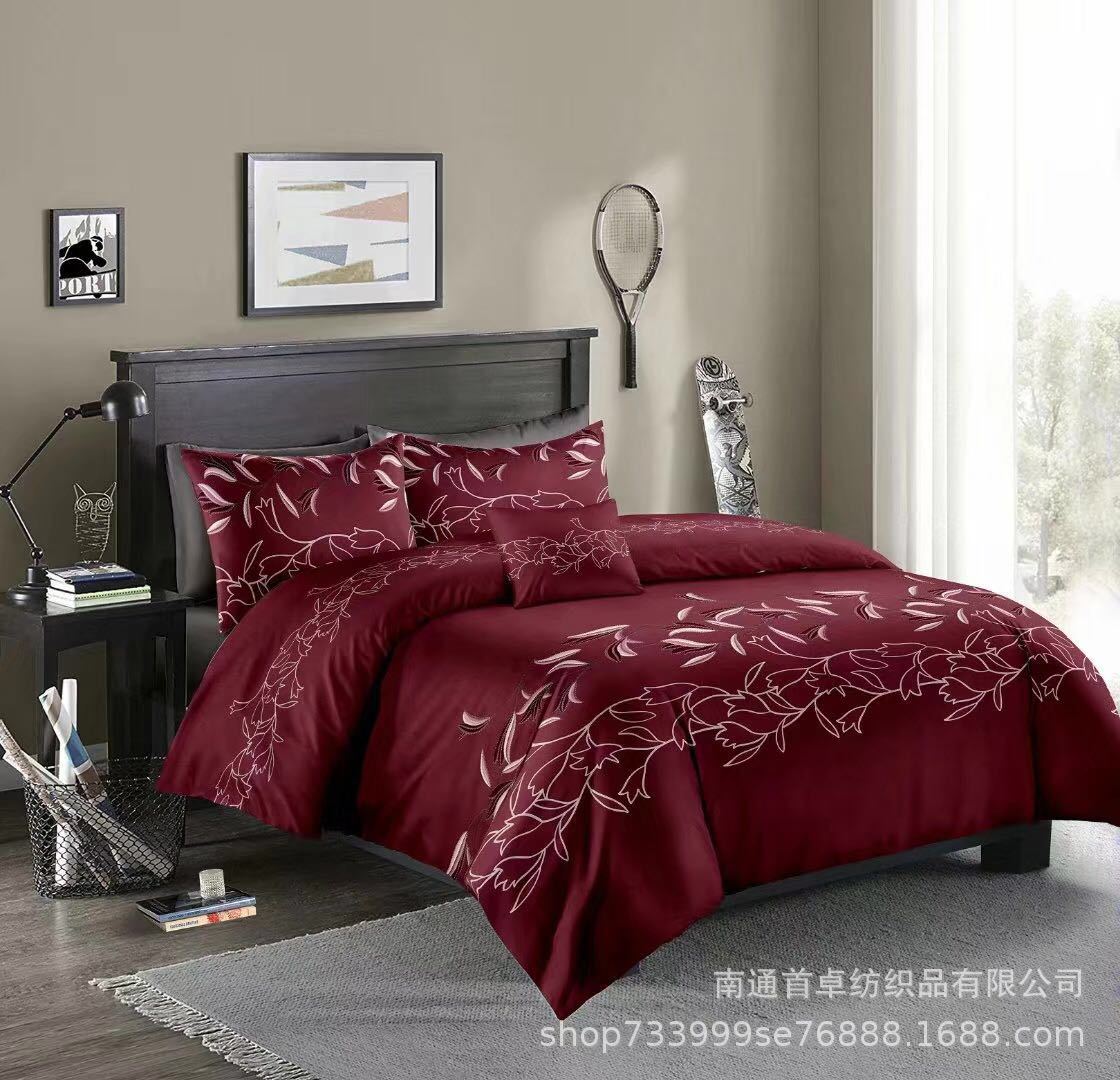 WISH AliExpress Amazon Hot Selling Bedding American Imitation Embroidery Ink Blue Quilt Cover Pillowcase No Bedding Set