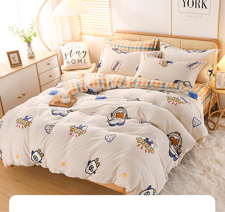 Autumn and Winter Thickened Warm Milk Fiber Printed Four-Piece Bedding Set Flannel Duvet Cover Duvet Cover Bedding