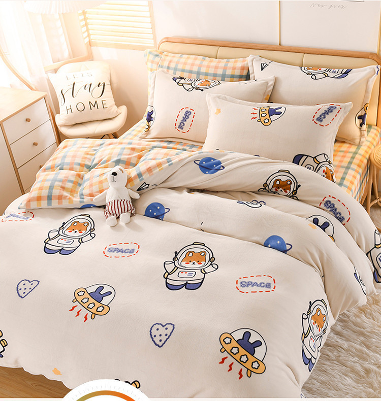 Autumn and Winter Thickened Warm Milk Fiber Printed Four-Piece Bedding Set Flannel Duvet Cover Duvet Cover Bedding