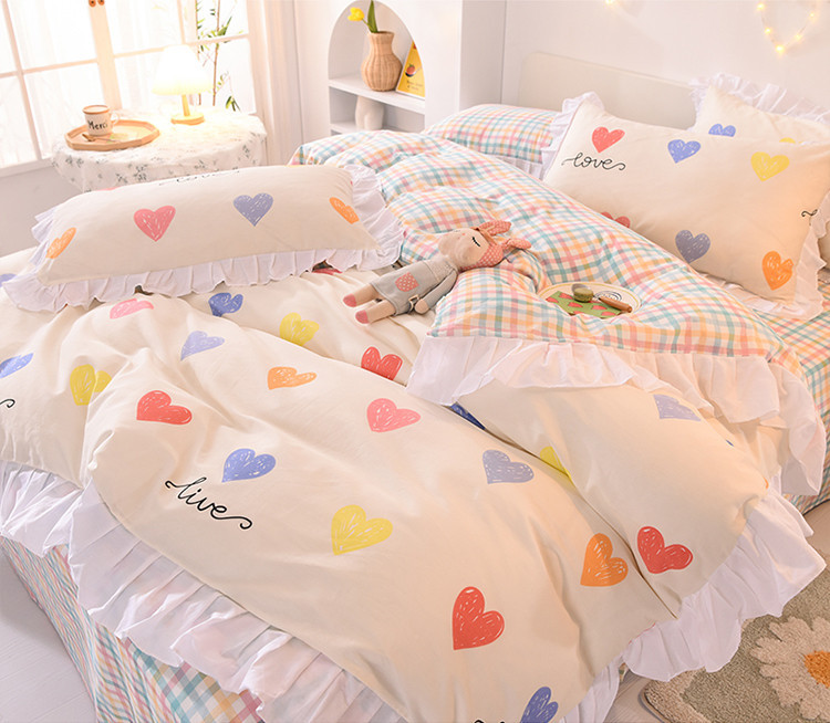 Pure Cotton Four-Piece Bedding Set Simple Student Dormitory Solid Color Three-Piece 100% Cotton Set Lace Pure Cotton Four-Piece Bedding Set Simple Student Dormitory Solid Color Three-Piece 100% Cotton Set Lace