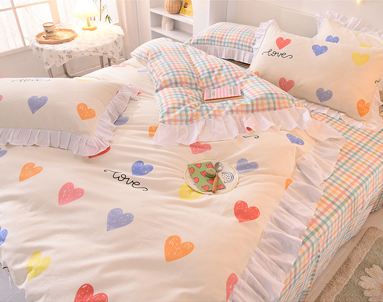 Pure Cotton Four-Piece Bedding Set Simple Student Dormitory Solid Color Three-Piece 100% Cotton Set Lace Pure Cotton Four-Piece Bedding Set Simple Student Dormitory Solid Color Three-Piece 100% Cotton Set Lace
