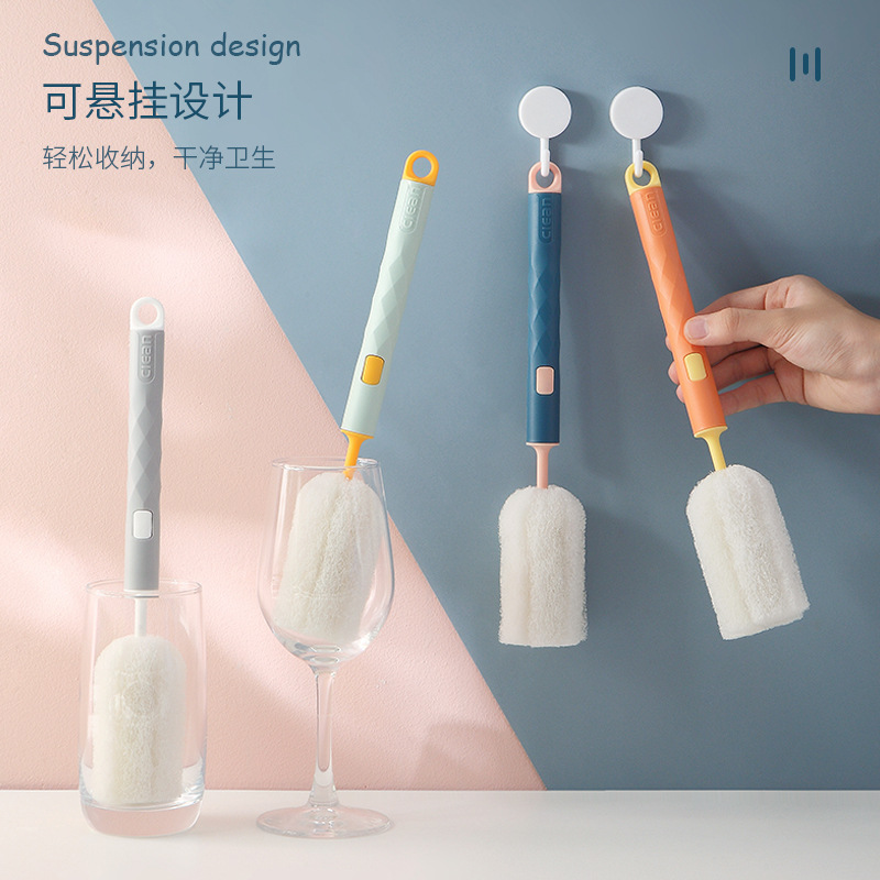 Original New Rainbow Cup Brush Long Handle Baby Bottle Brush Removable Wash Cup Scouring Pad Bruch Head Activity Gift Cup Brush