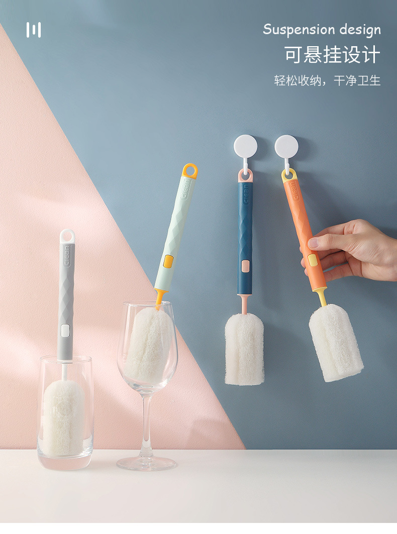 Original New Rainbow Cup Brush Long Handle Baby Bottle Brush Removable Wash Cup Scouring Pad Bruch Head Activity Gift Cup Brush
