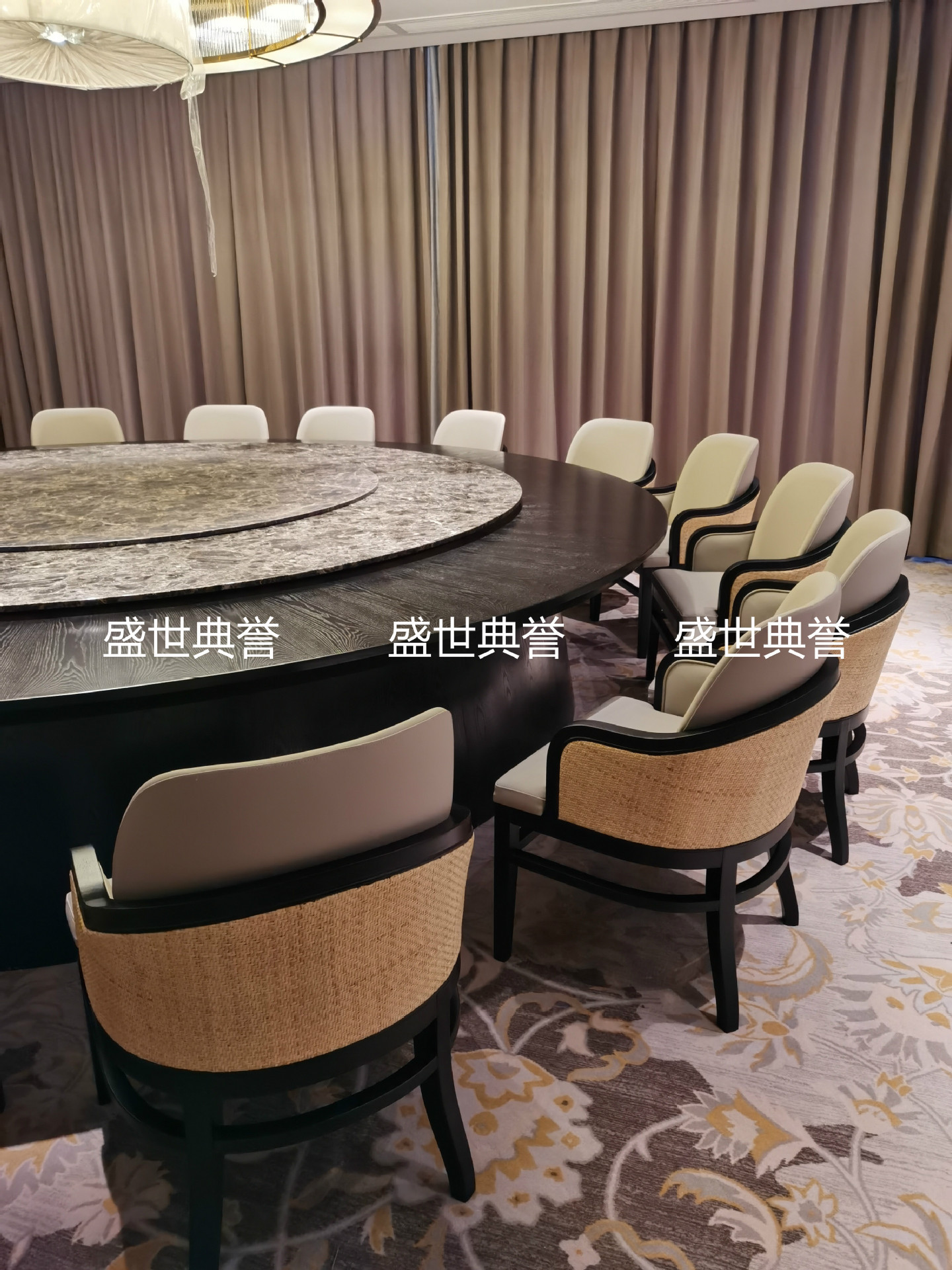 Hotel Solid Wood Electric round Table Dining Chair Box Rattan Solid Wood Dining Chair Club Chinese Style Rattan Chair