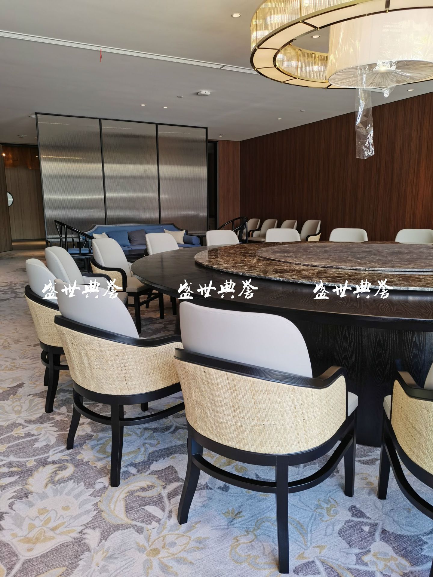 Hotel Solid Wood Electric round Table Dining Chair Box Rattan Solid Wood Dining Chair Club Chinese Style Rattan Chair