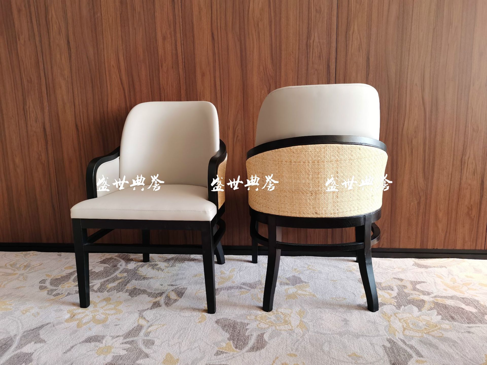 Hotel Solid Wood Electric round Table Dining Chair Box Rattan Solid Wood Dining Chair Club Chinese Style Rattan Chair