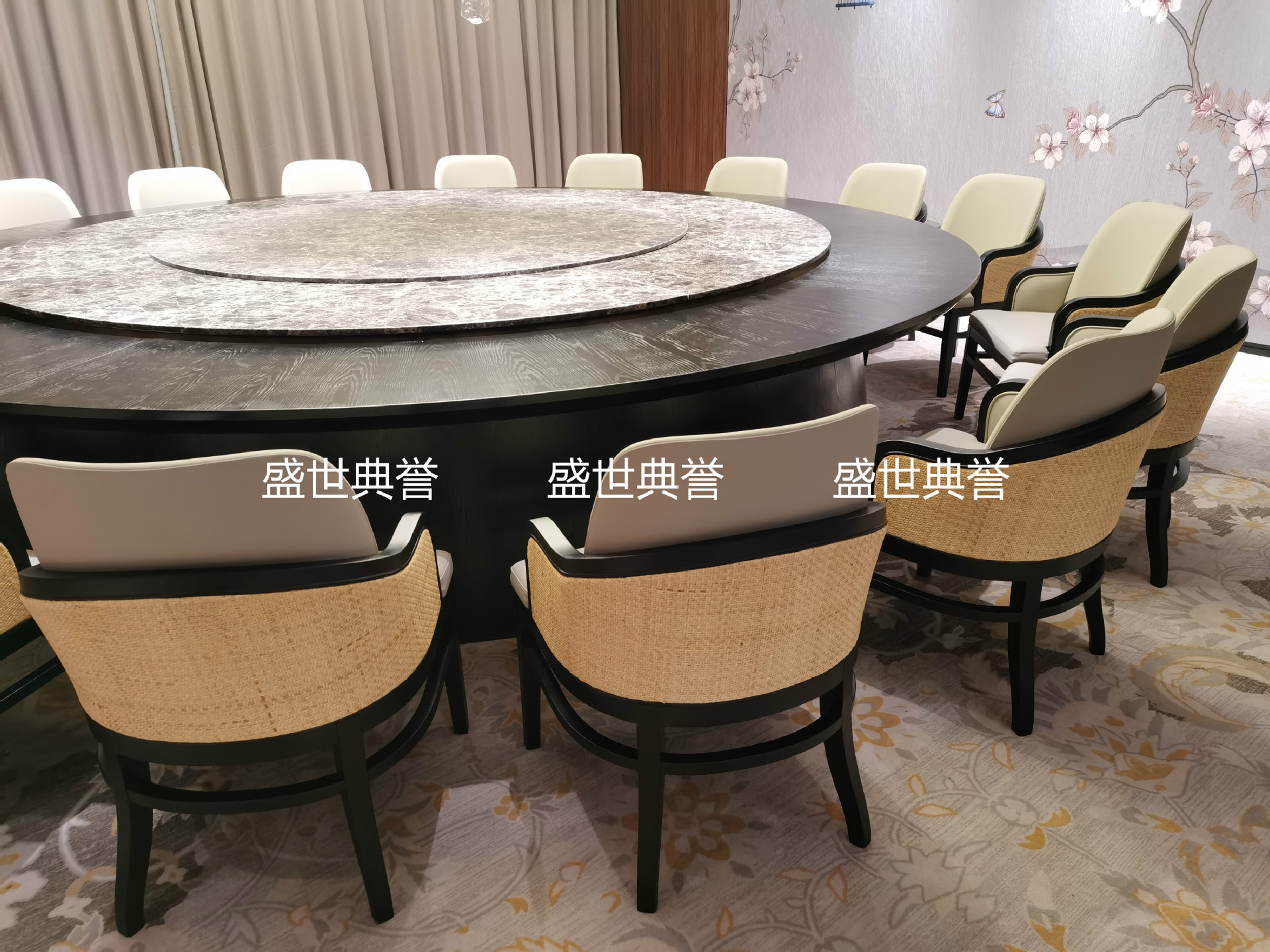 Hotel Solid Wood Electric round Table Dining Chair Box Rattan Solid Wood Dining Chair Club Chinese Style Rattan Chair