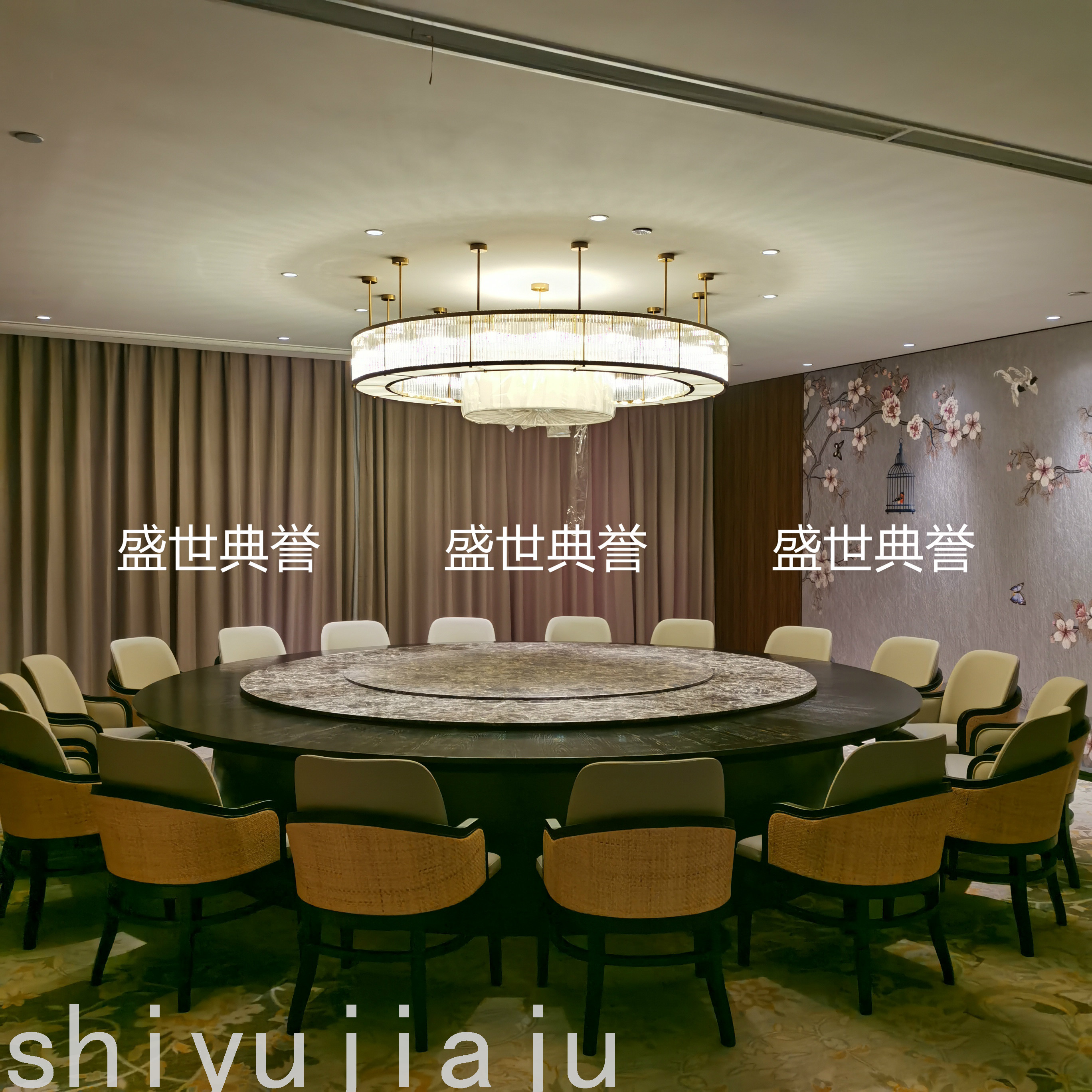 Hotel Solid Wood Electric round Table Dining Chair Box Rattan Solid Wood Dining Chair Club Chinese Style Rattan Chair