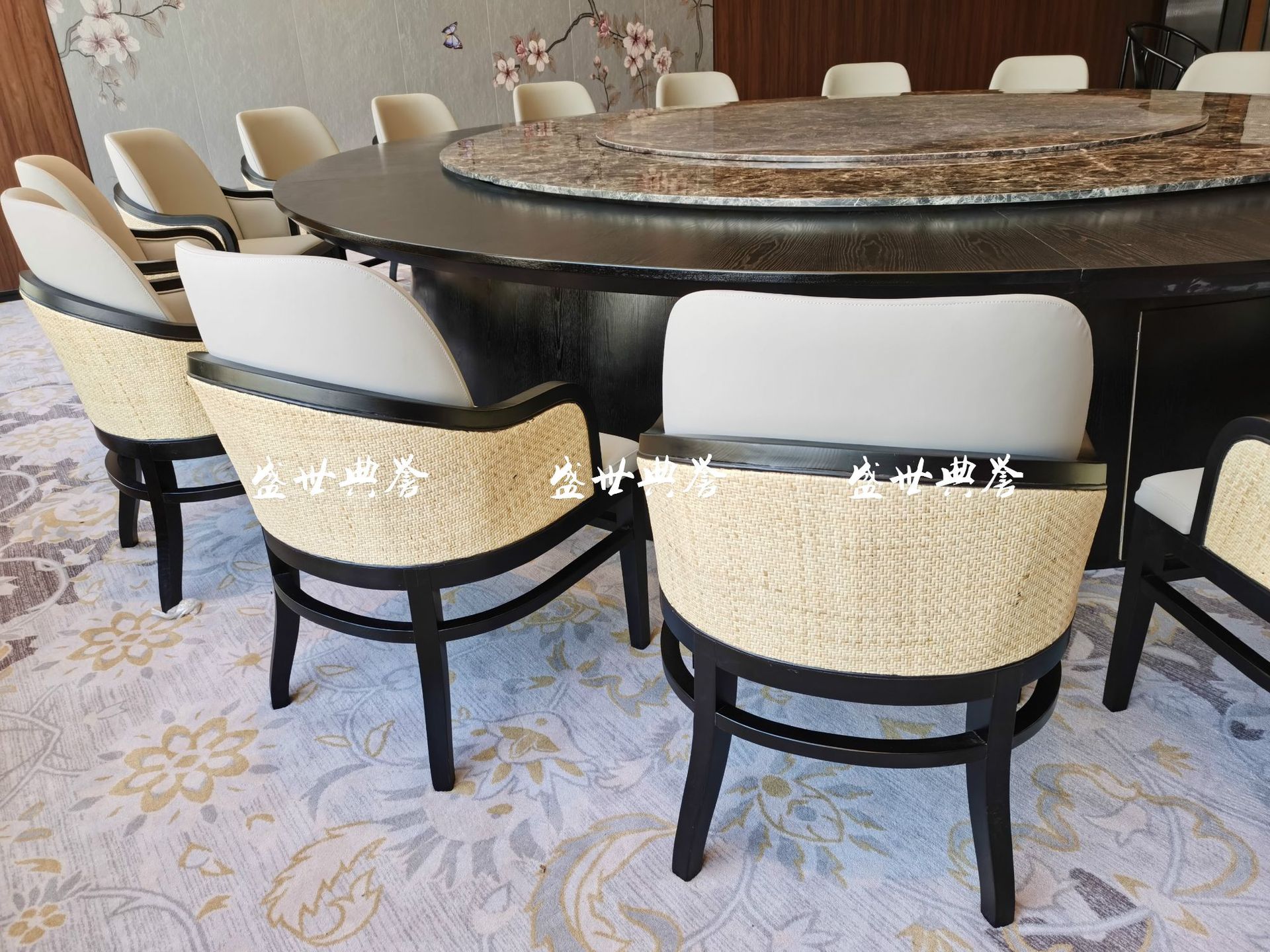 Hotel Solid Wood Electric round Table Dining Chair Box Rattan Solid Wood Dining Chair Club Chinese Style Rattan Chair