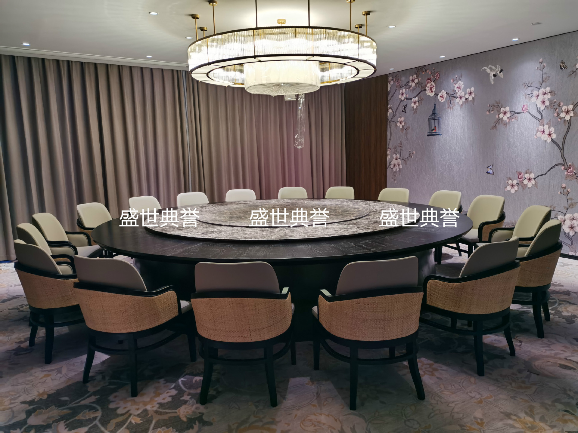 Hotel Solid Wood Electric round Table Dining Chair Box Rattan Solid Wood Dining Chair Club Chinese Style Rattan Chair