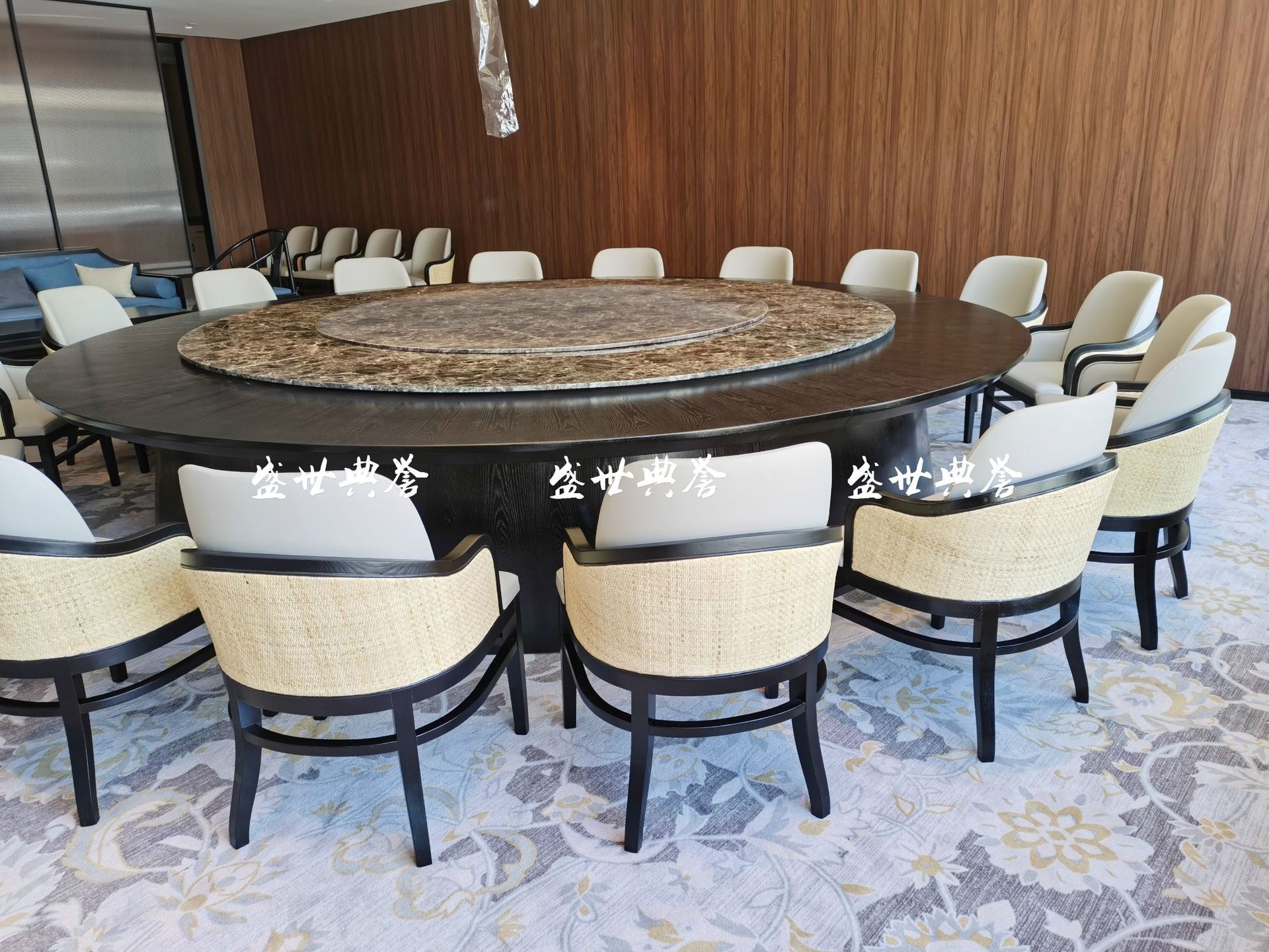 Hotel Solid Wood Electric round Table Dining Chair Box Rattan Solid Wood Dining Chair Club Chinese Style Rattan Chair