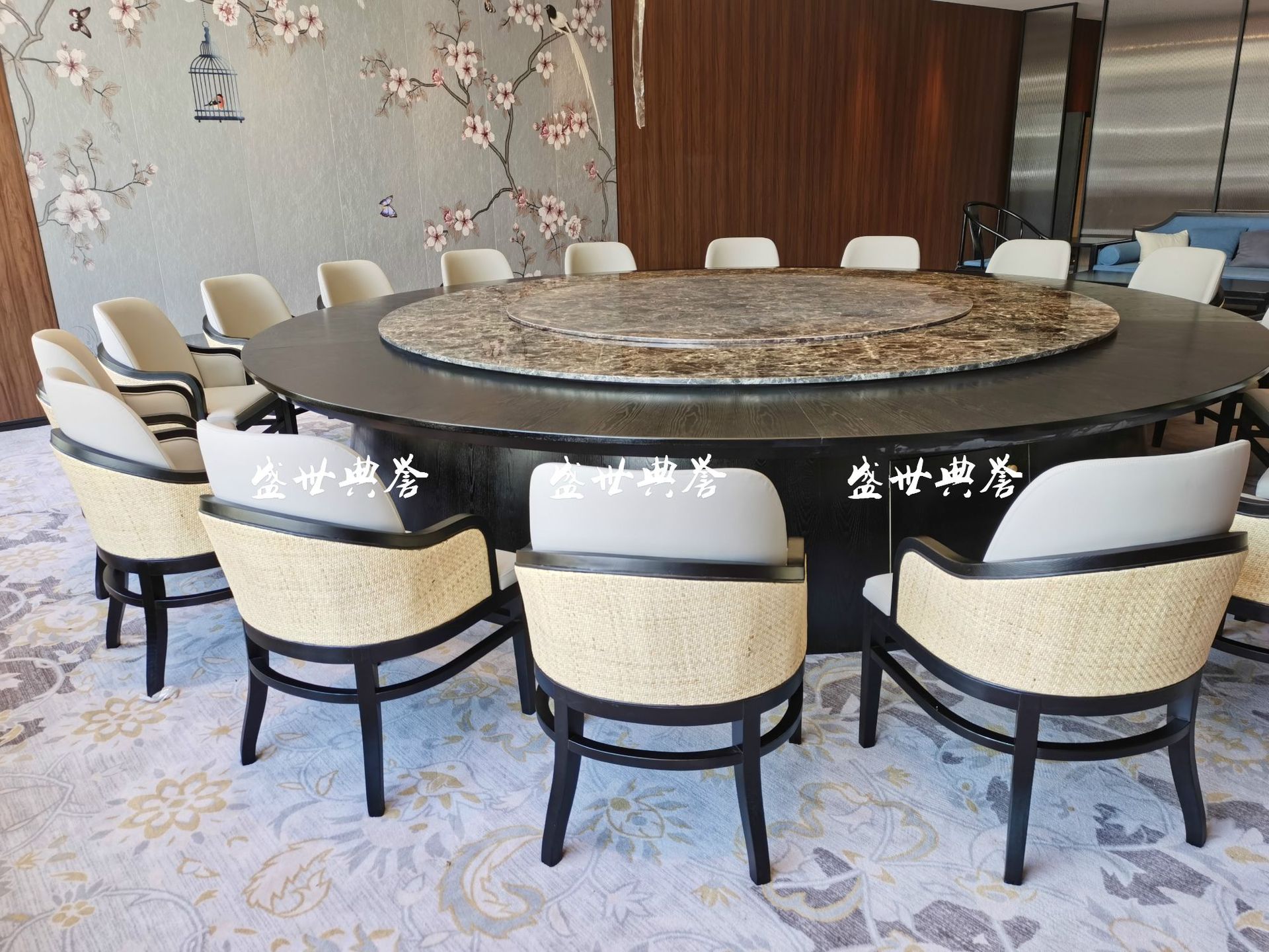 Hotel Solid Wood Electric round Table Dining Chair Box Rattan Solid Wood Dining Chair Club Chinese Style Rattan Chair