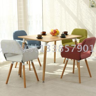 Nordic Dining Chair Wooden Lounge Chair Designer European-Style Simple Fabric Single Person Computer Sofa Chair Desk Armrest