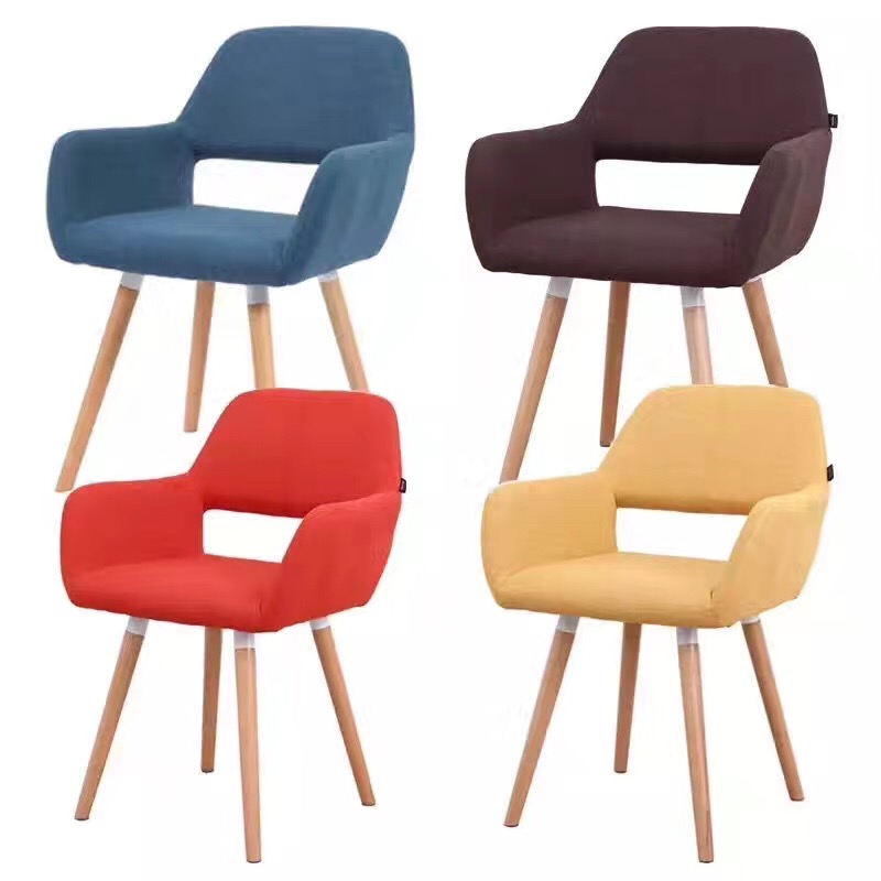 Nordic Dining Chair Wooden Lounge Chair Designer European-Style Simple Fabric Single Person Computer Sofa Chair Desk Armrest