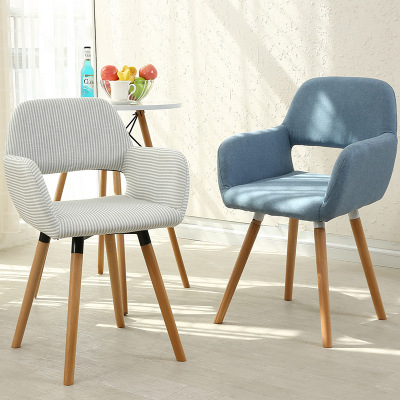 Nordic Dining Chair Wooden Lounge Chair Designer European-Style Simple Fabric Single Person Computer Sofa Chair Desk Armrest